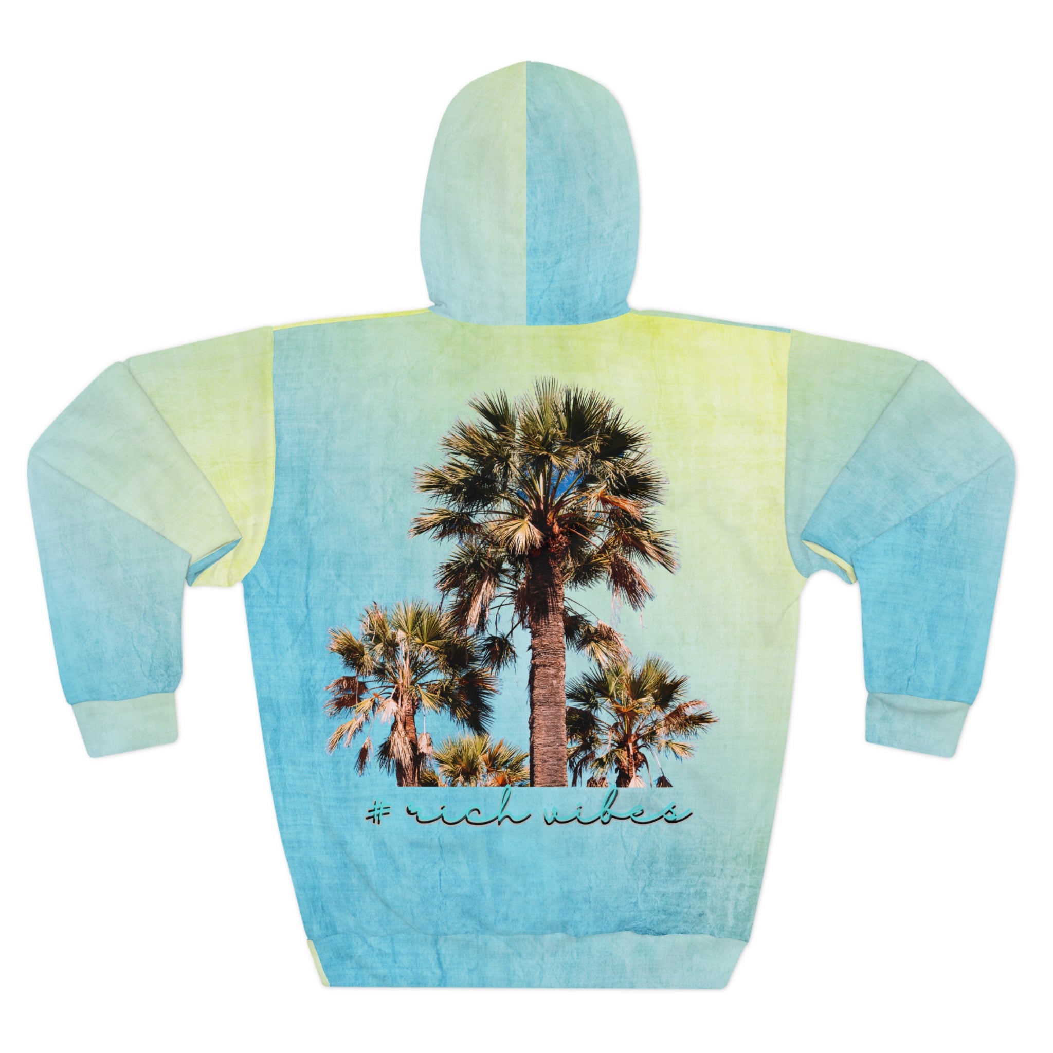 Rich Vibes Blueberry Lemonade Water Wave Palm Trees - Unisex Pullover Hoodie (AOP)