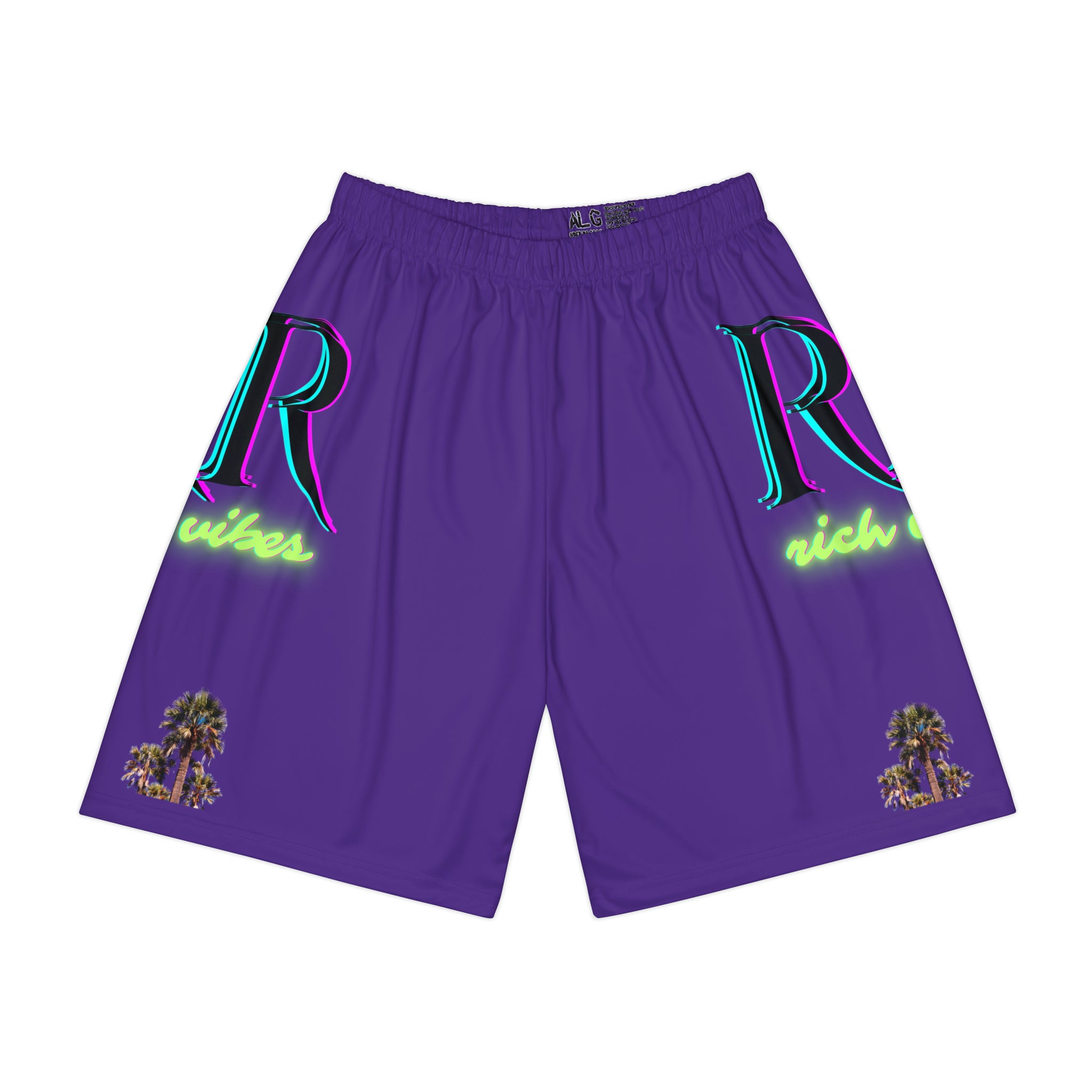 Rich Vibes RR RV Colorful Palm Tree Silhouette - Men’s Sports Shorts (AOP) Purple