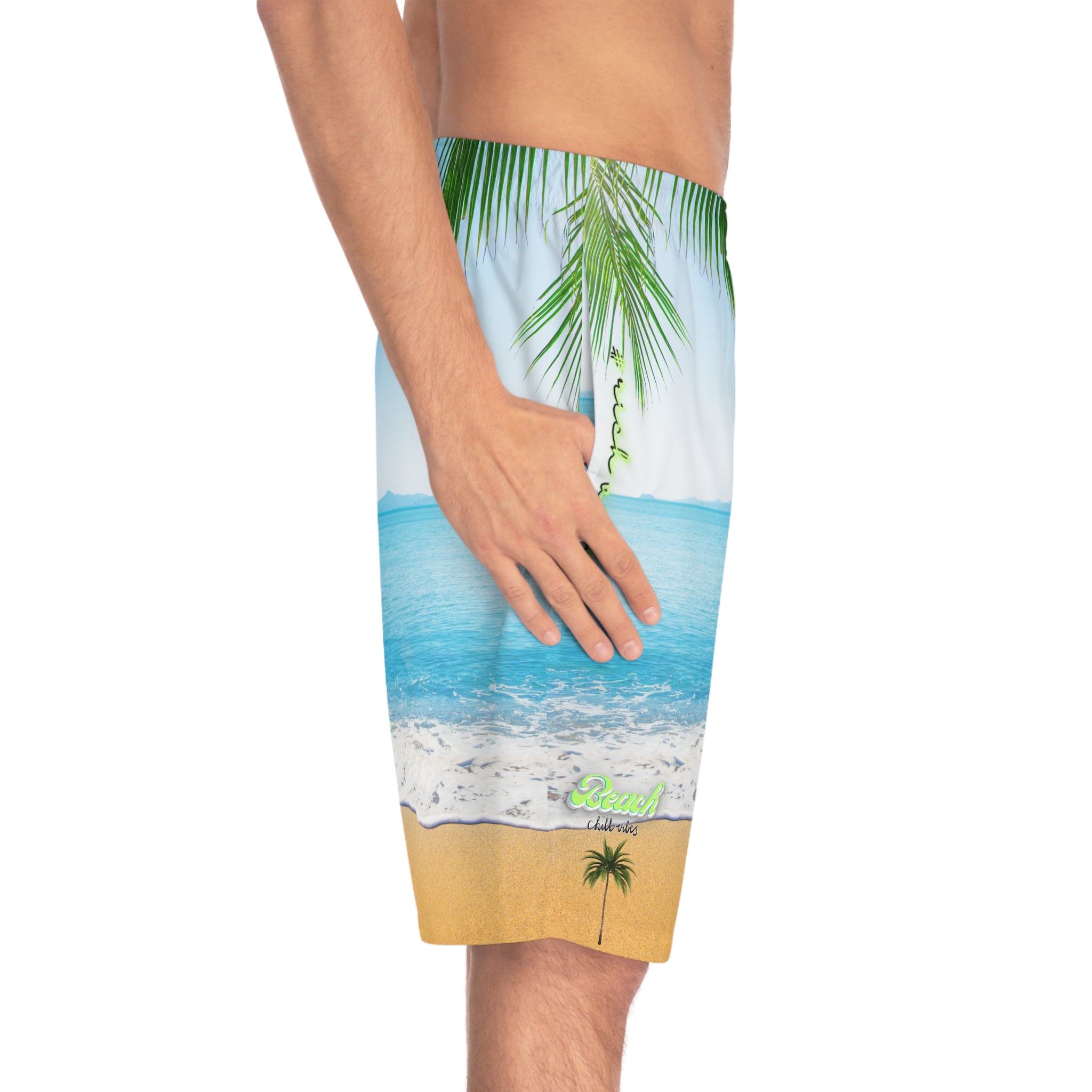 Rich Vibes Sky Blue Sea Foam Beach Chill Vibes - Men's Board Shorts (AOP)