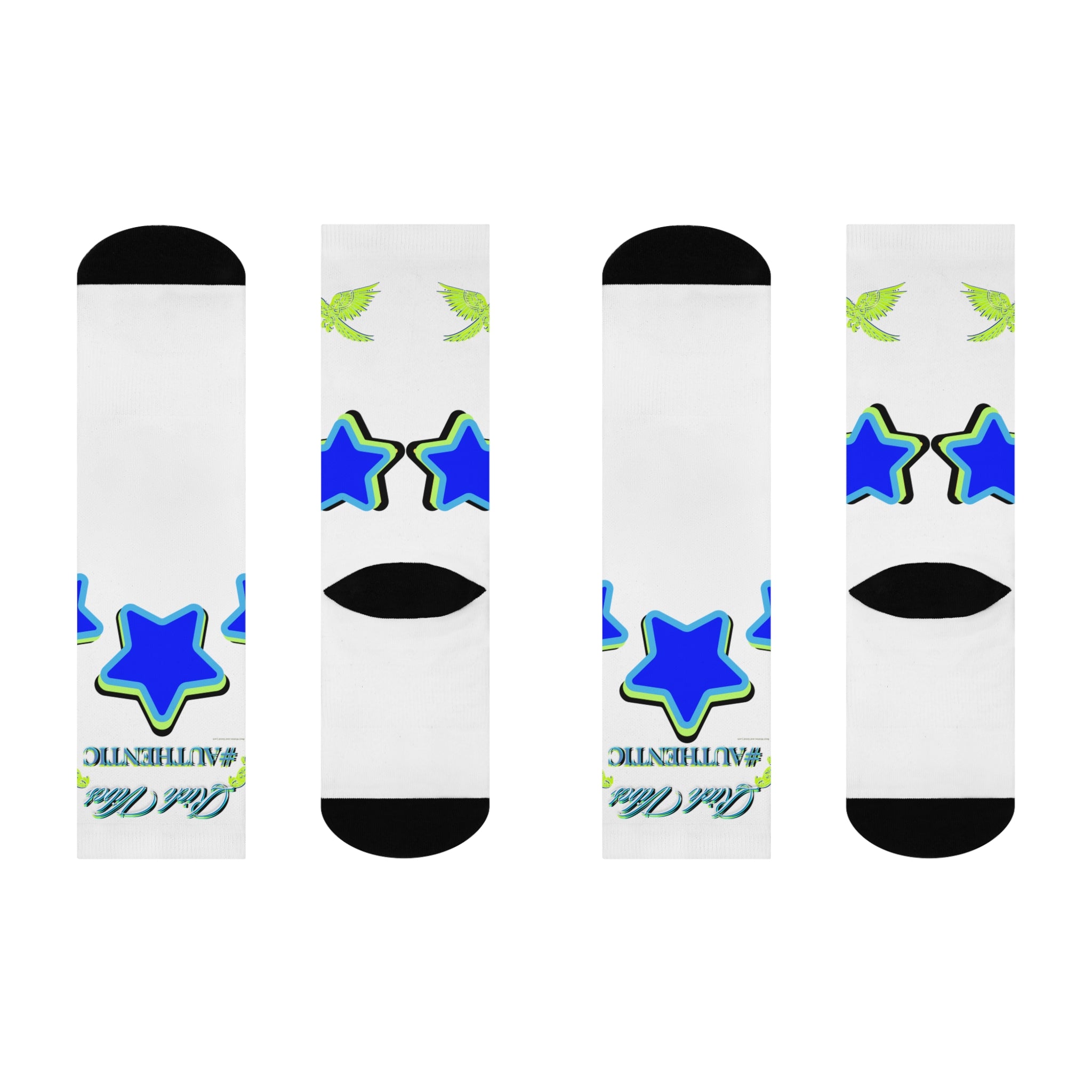 Rich Vibes Authentic Volt Blue Stars B  - Cushioned Crew Socks (White)