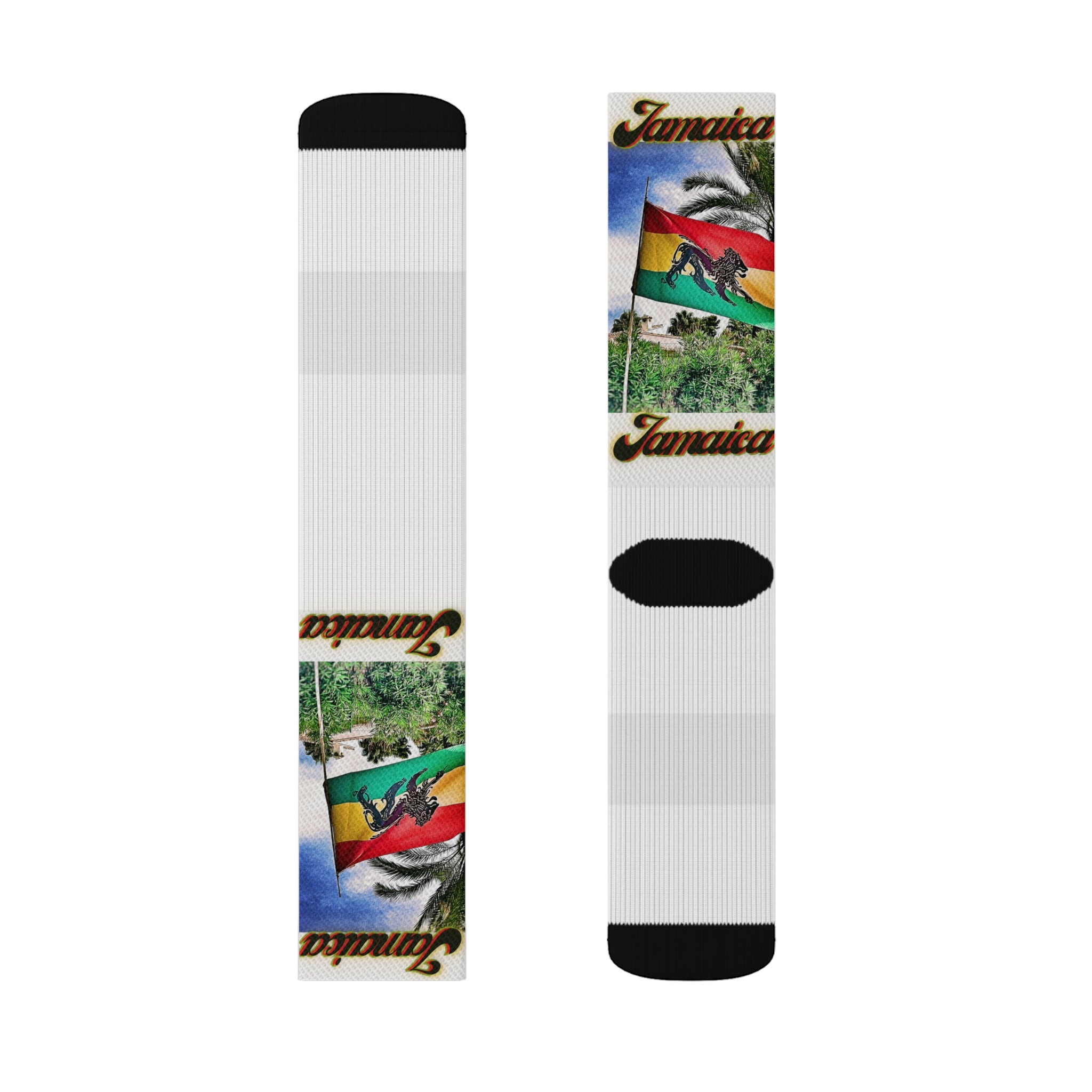 Lion Of Judah Jamaica Flag - White Sublimation Socks