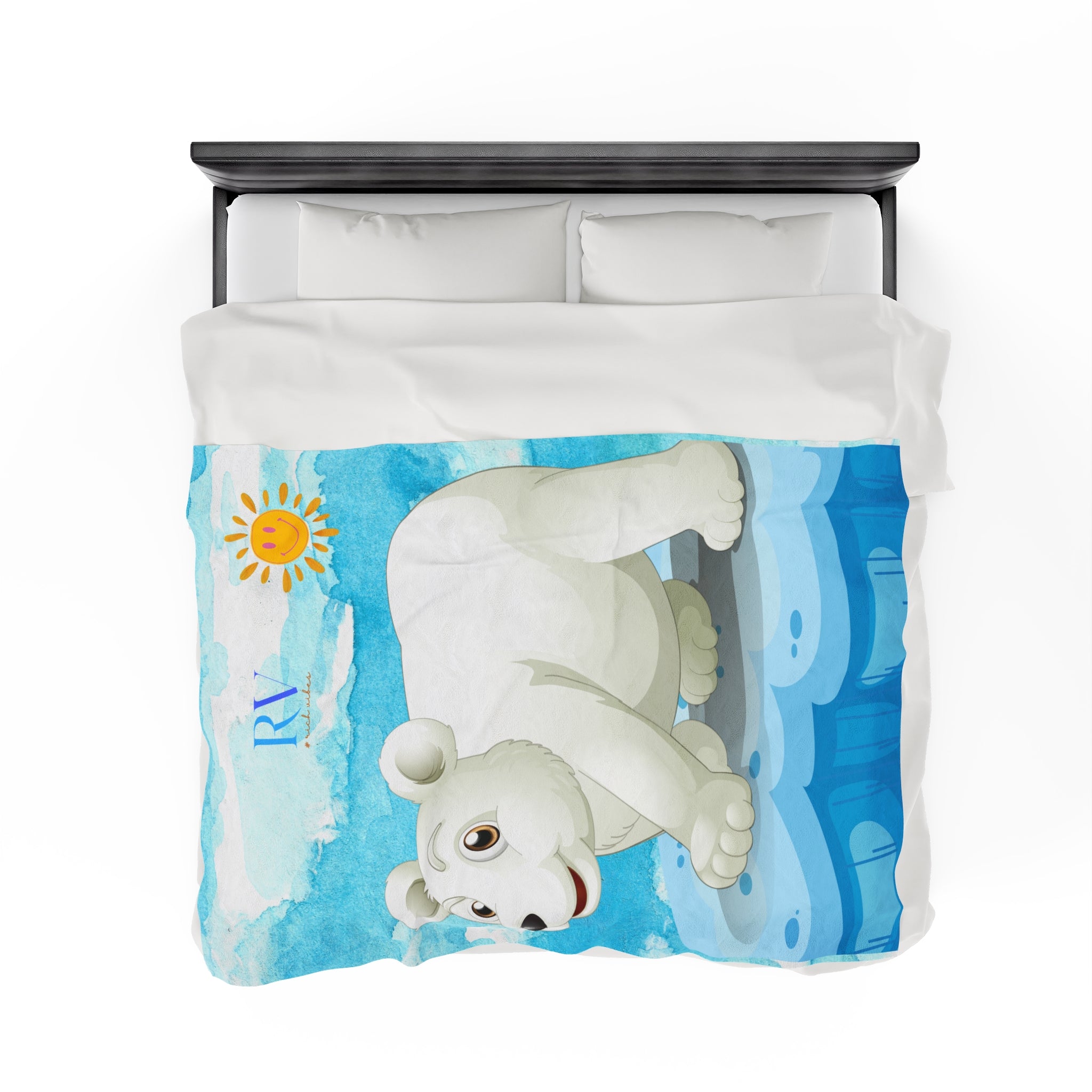 RV Polar Bear Smiley Sunshine - Velveteen Plush Blanket