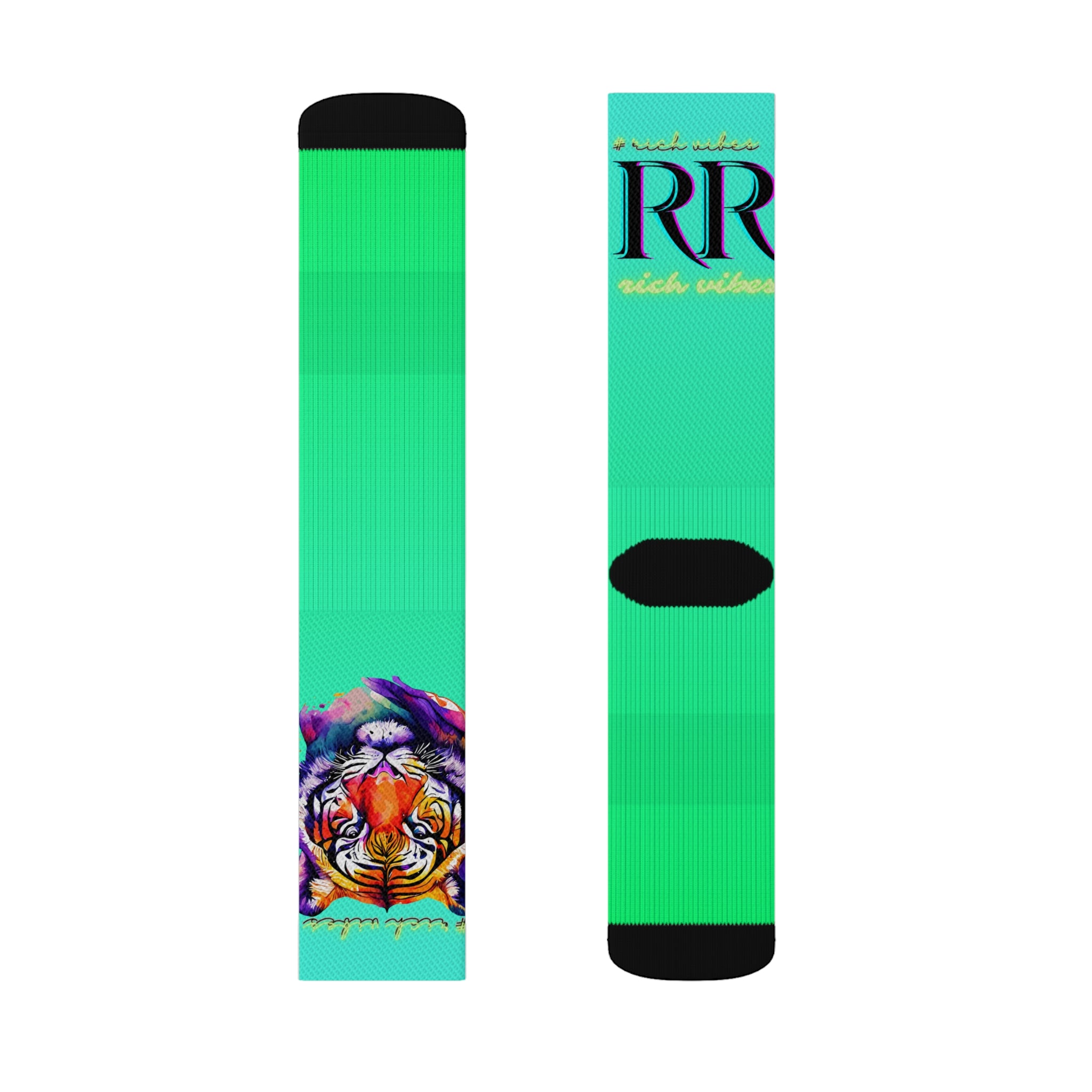 Rich Vibes RR Sea Green Tropical Jungle Tiger - Sublimation Socks Black