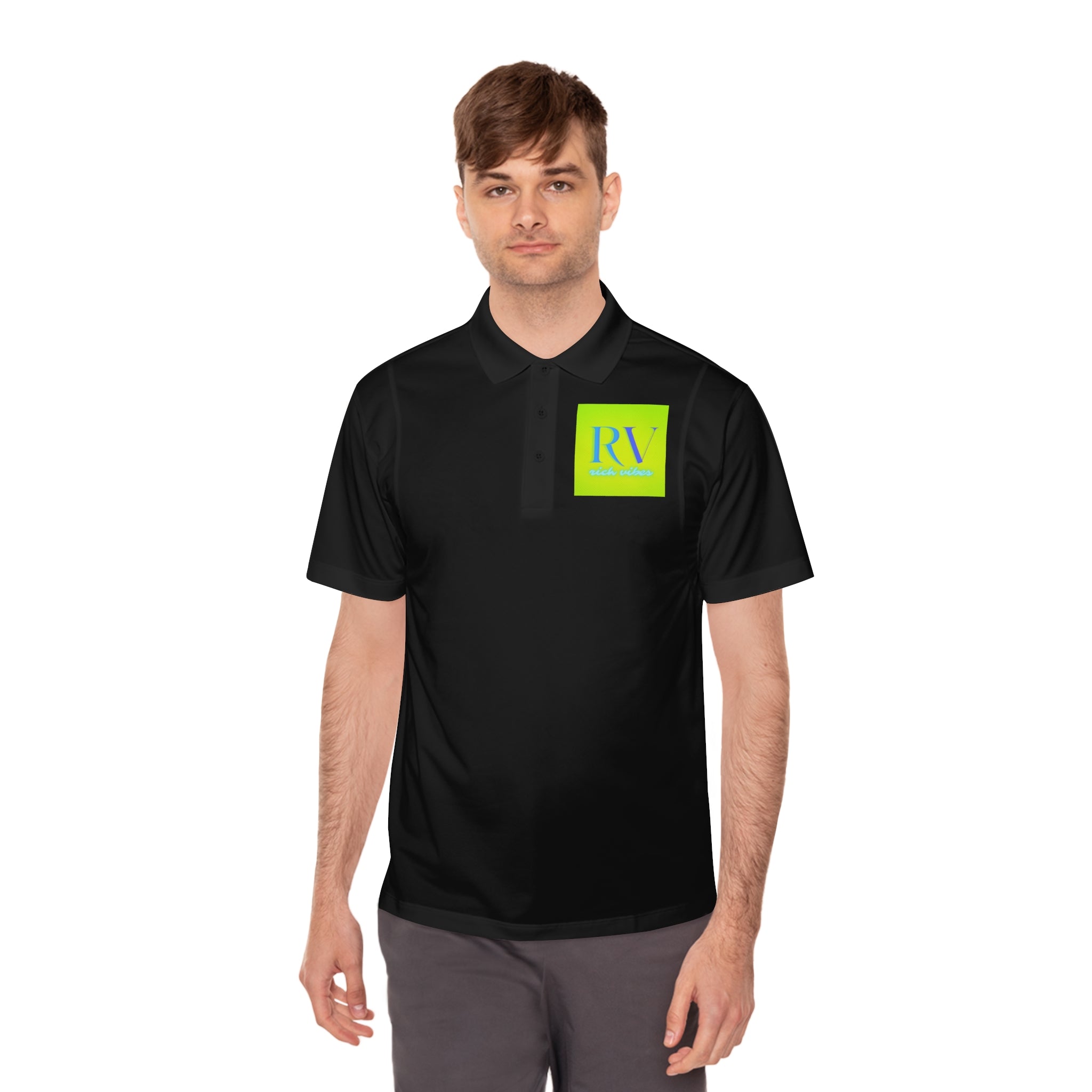 Rich Vibes RV Palm Tree Tropical Lime Green Back Logo 2.0 - Men's Sport Polo Shirt