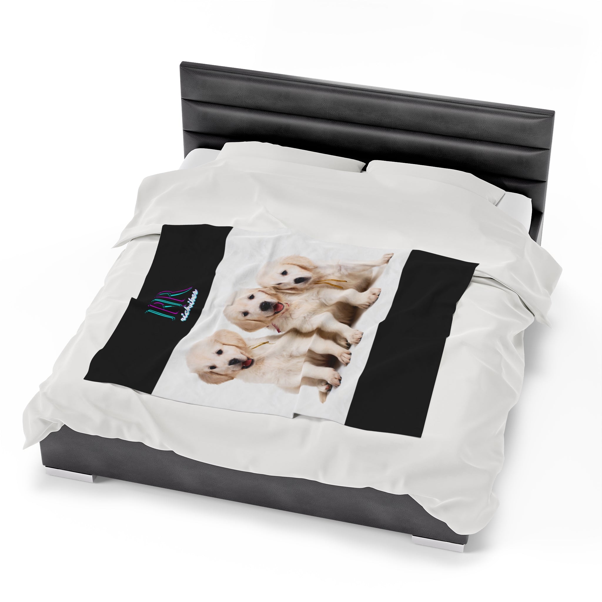 Rich Vibes RR Three White Retriever Pups - Velveteen Plush Blanket Black