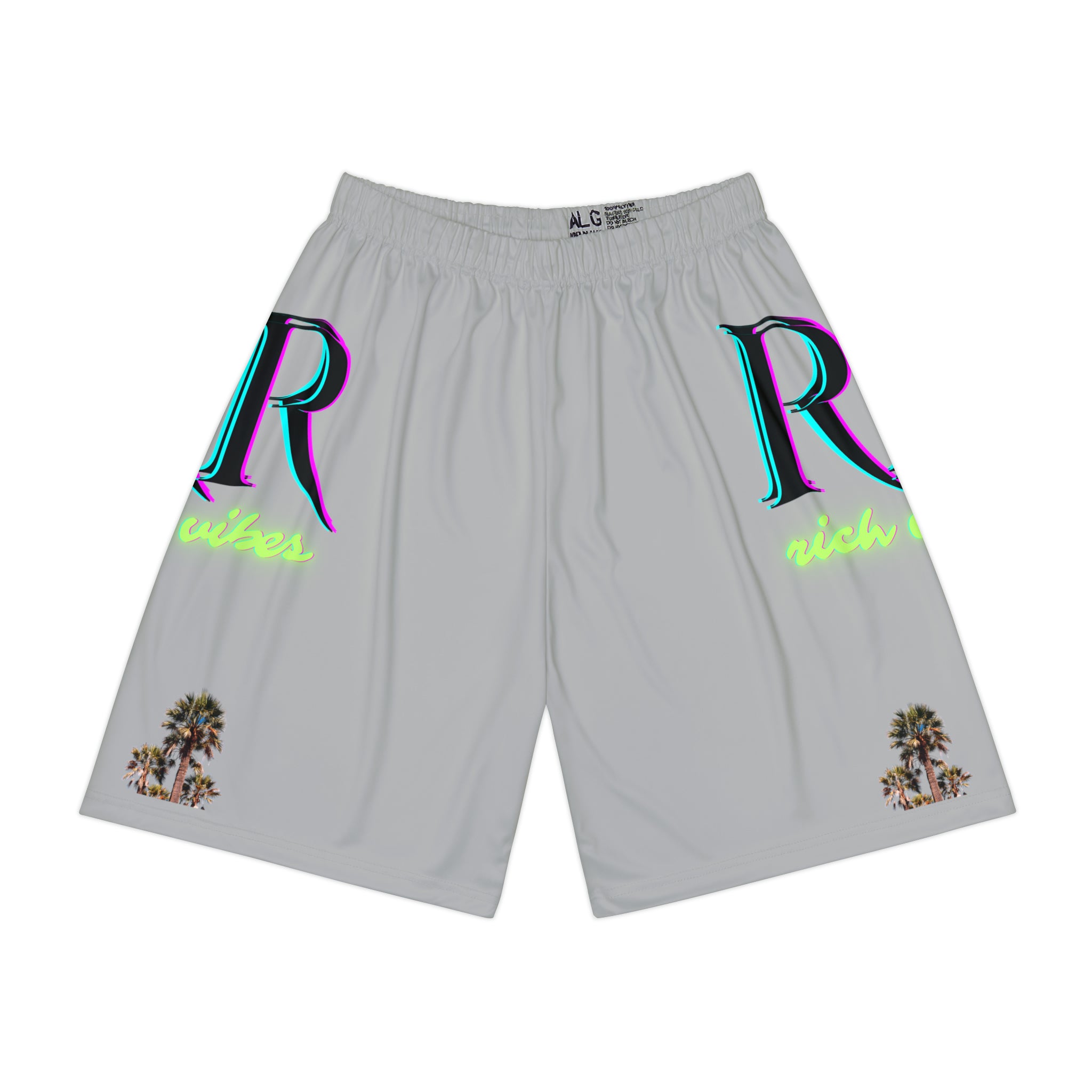 Rich Vibes RR RV Colorful Palm Tree Silhouette - Men’s Sports Shorts (AOP) Light Grey
