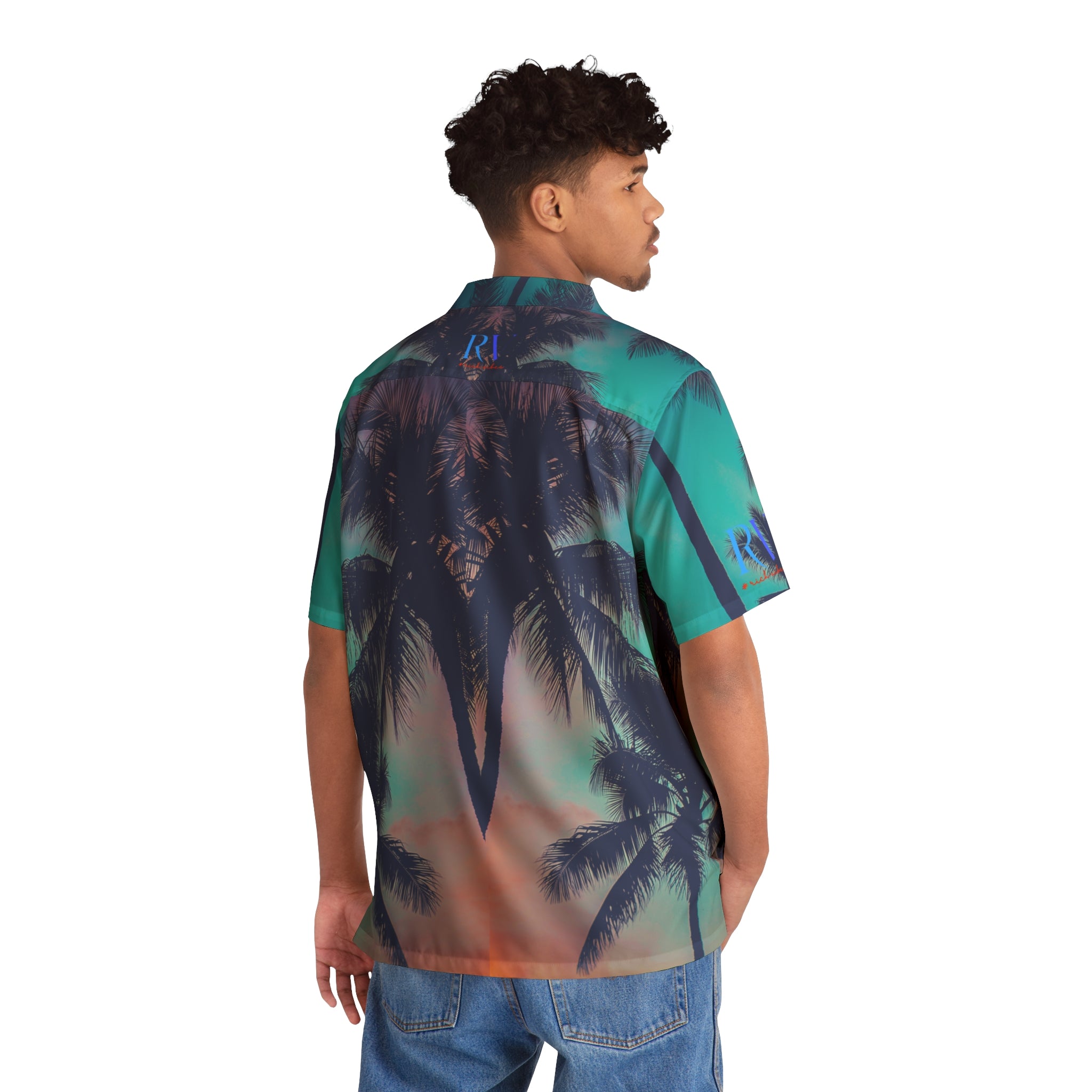 Rich Vibes RV Golfer's Chill Vibes Aqua Green Sunset 1.1 - Men's Hawaiian Shirt (AOP)Turquoise