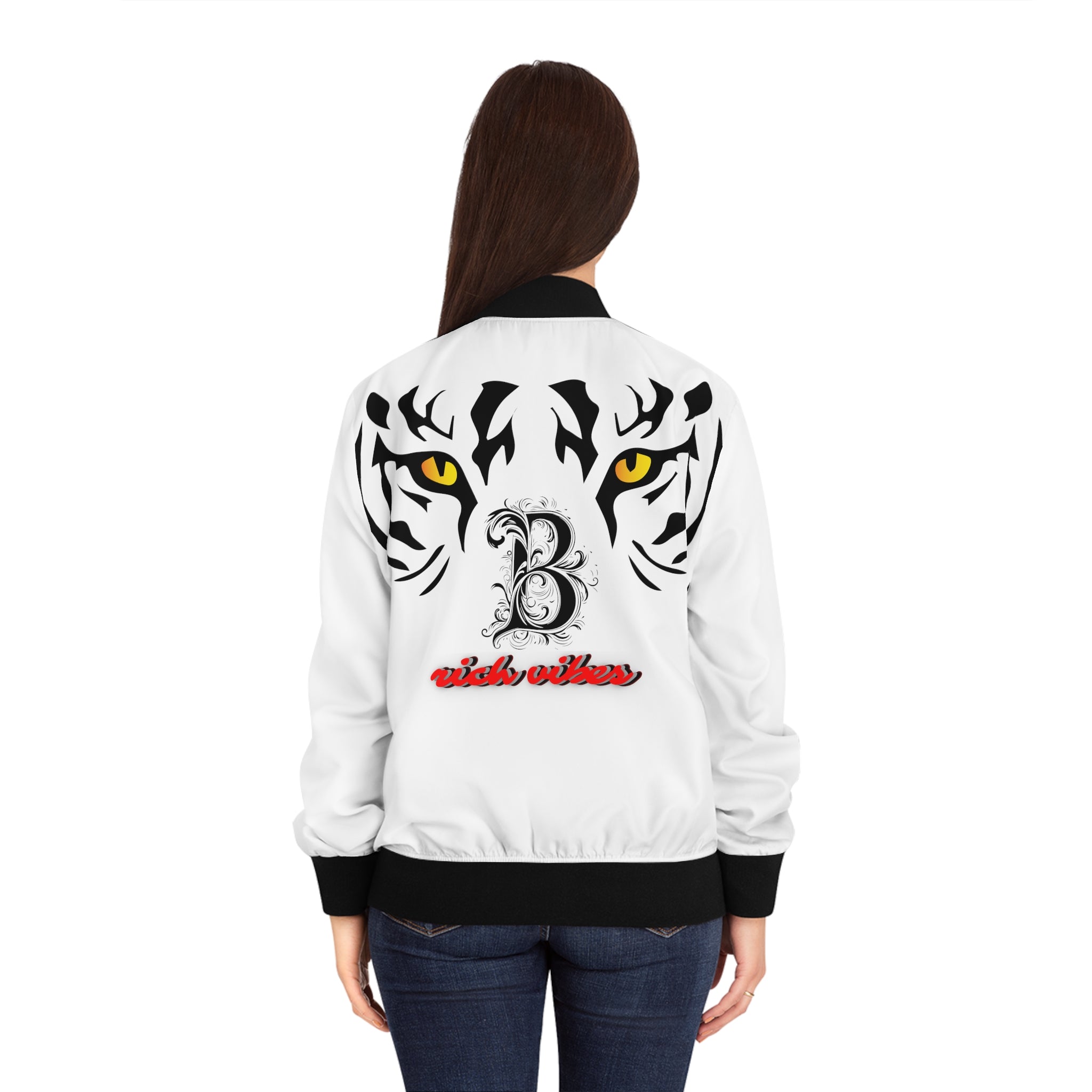Rich Vibes RR B Eye of the Tiger - Women's Bomber Jacket (AOP) White