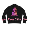 Vineyard Vibes Pink Flower LS LIFESTYLE 1.5 - Women's Black Bomber Jacket (AOP)