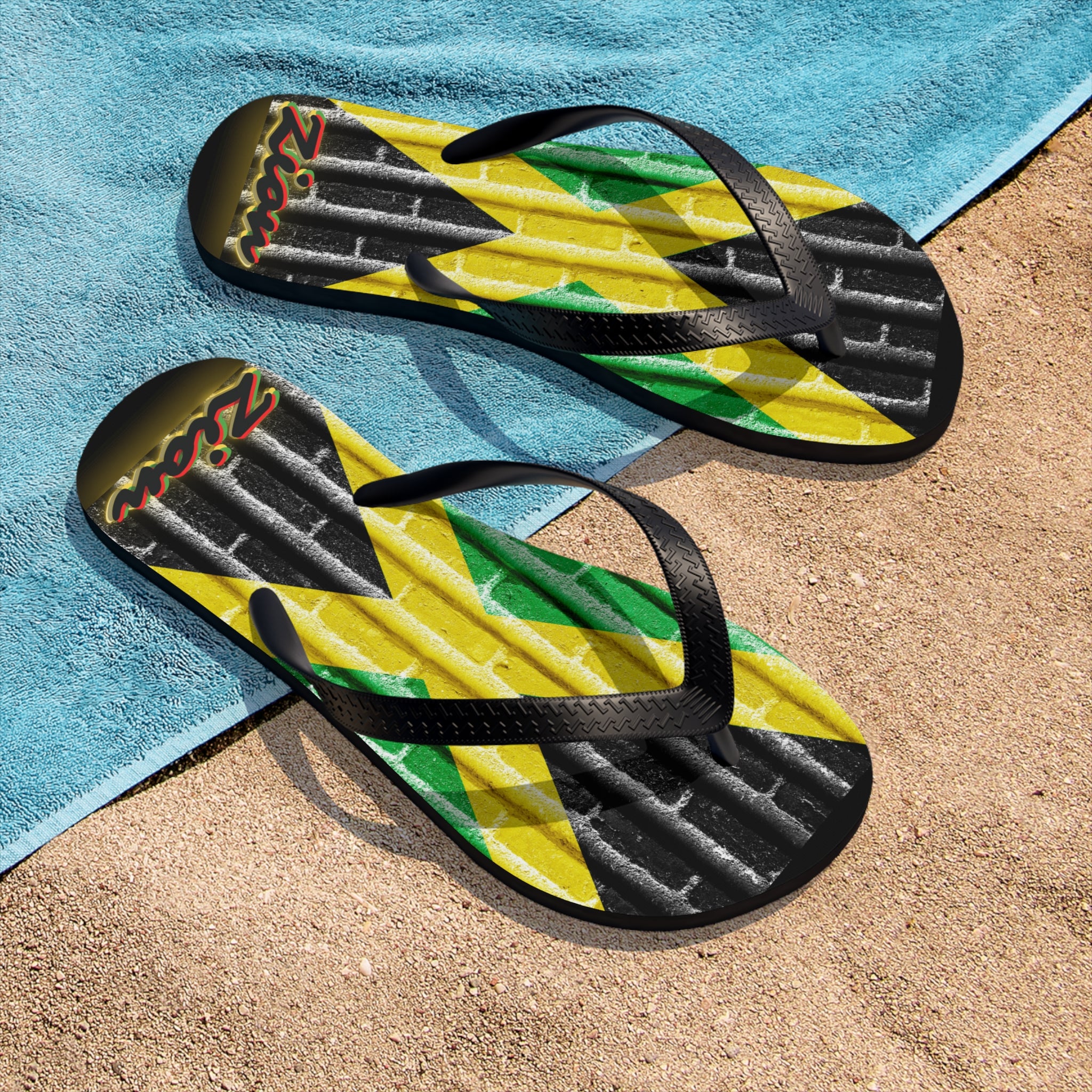 Rich Vibes ZION Jamaica Flag - Unisex Flip-Flops - M