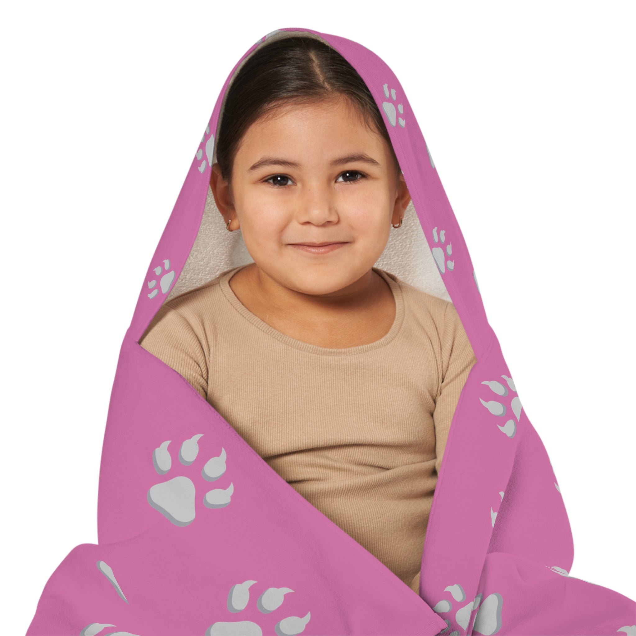 Tiger Cub Paw Print - Youth Hooded Towel (Light Pink)