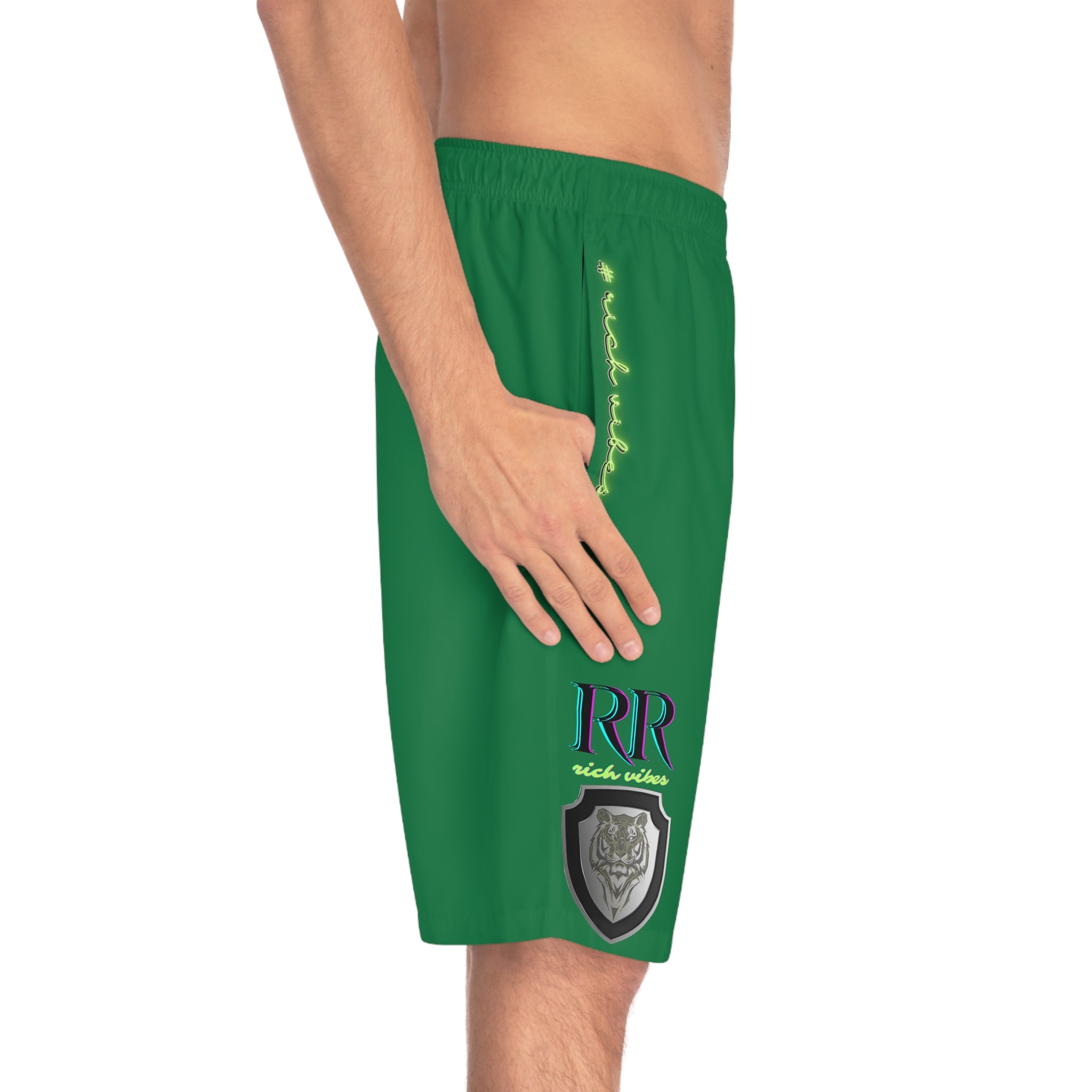 Rich Vibes Volt MG Tiger Shield Green - Men's Board Shorts (AOP)