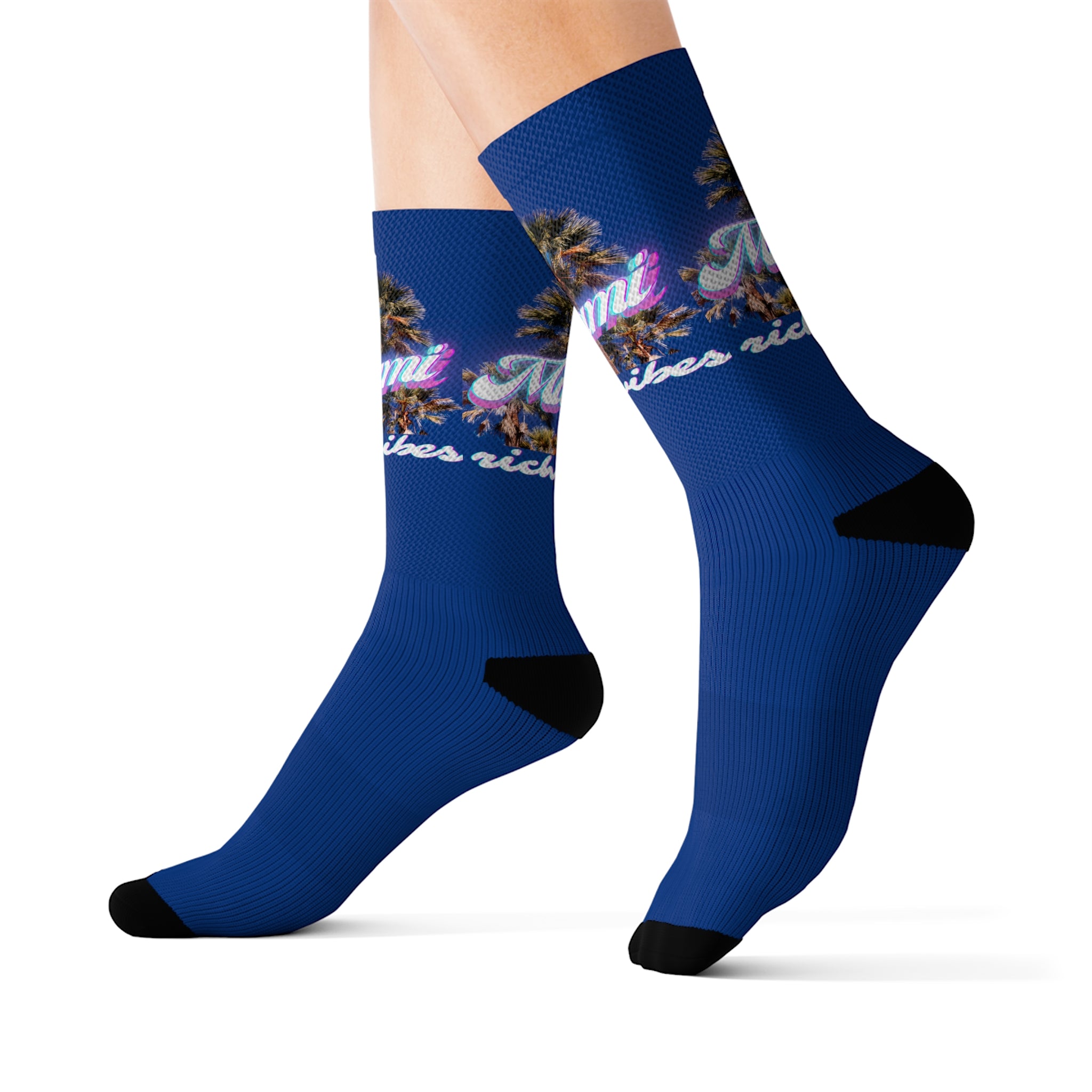 Rich Drip Miami Palm Tree Silhouette - Sublimation Socks Royal Blue