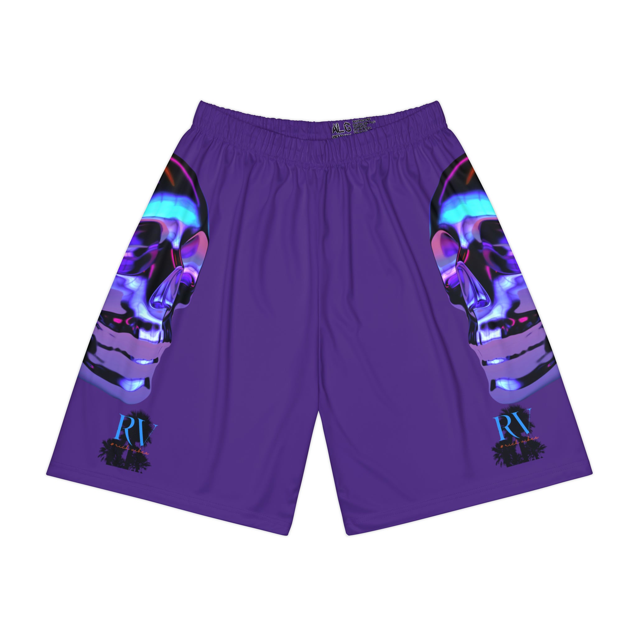 Rich Drip Psychedelic Metal Skull - RV Palm Tree Silhouette Men’s Sports Shorts (AOP) Purple
