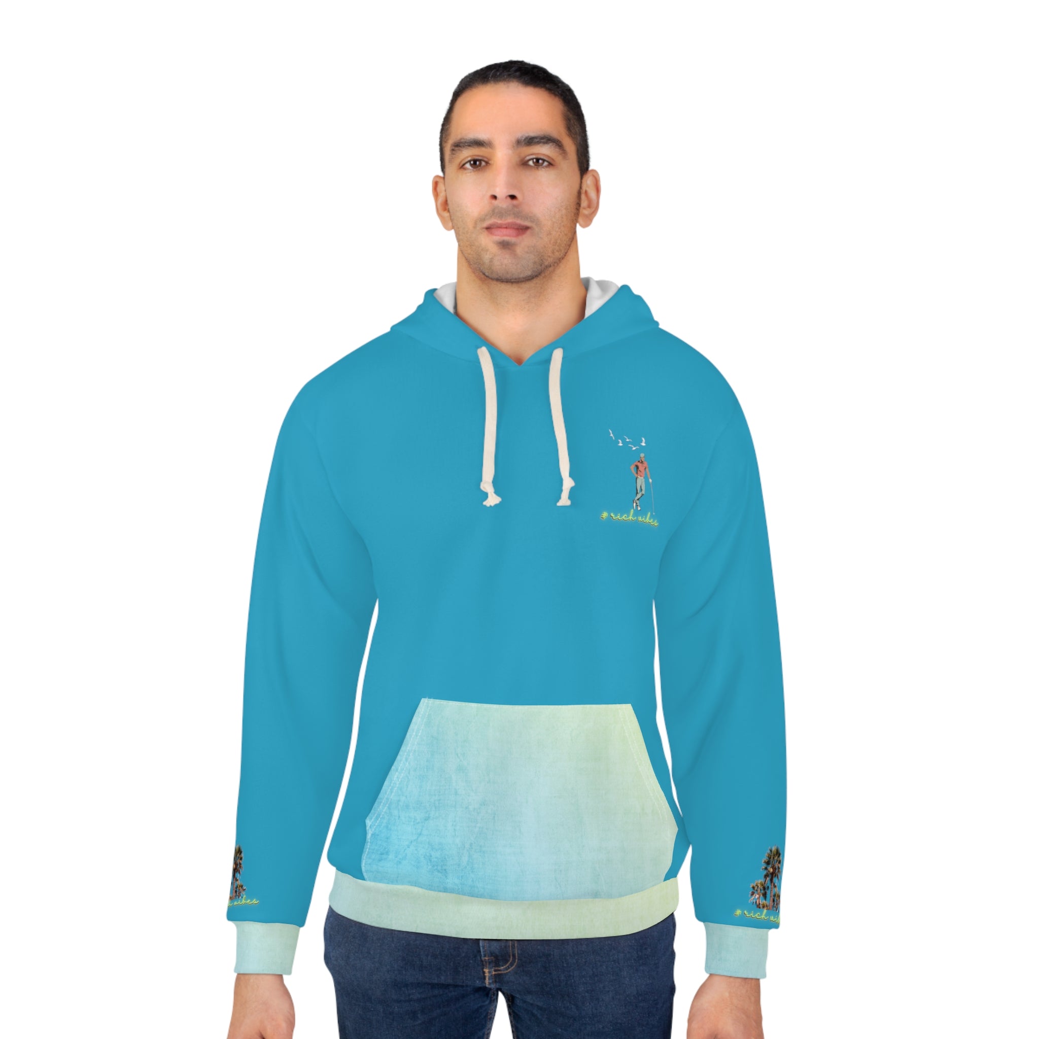 Rich Vibes Blueberry Lemonade Turquoise Colorful Palm Trees Volt Golf Pro 1.0 - Unisex Pullover Hoodie (AOP)