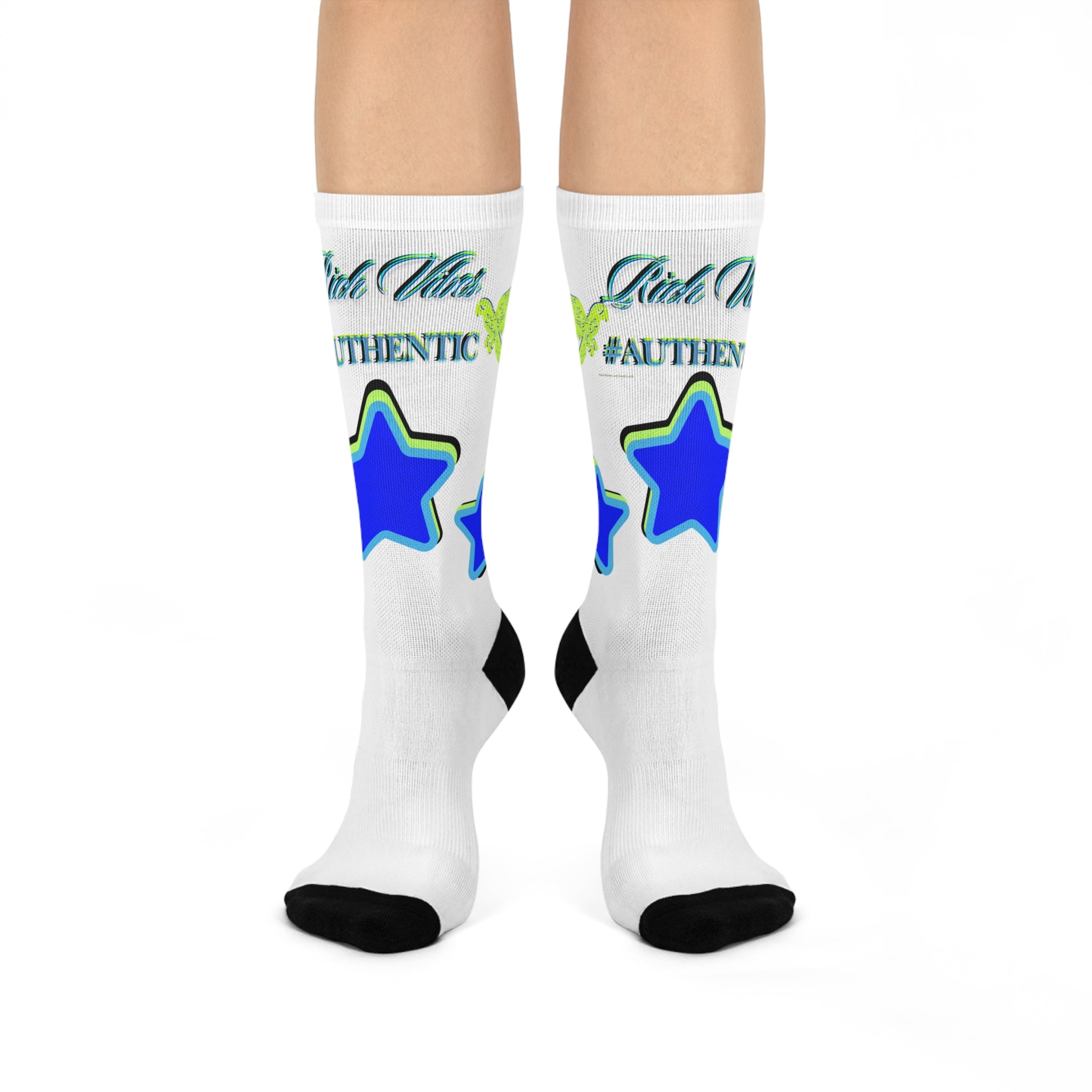 Rich Vibes Authentic Volt Blue Stars B  - Cushioned Crew Socks (White)