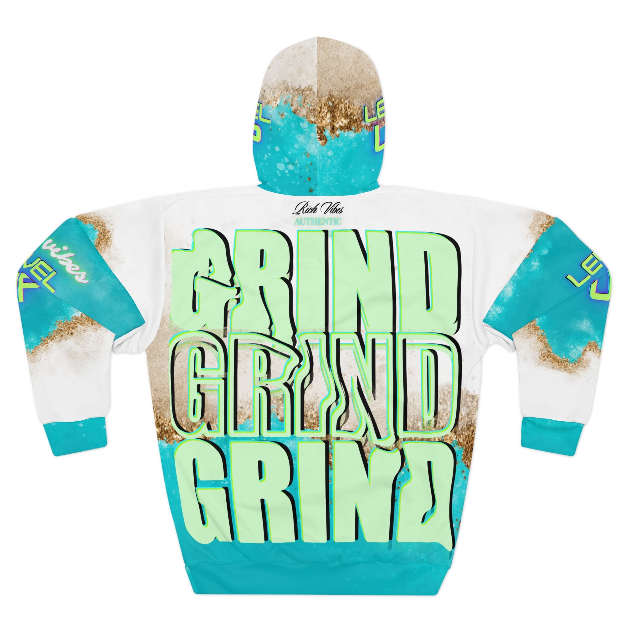 Rich Vibes Authentic ClearWater Level Up - Unisex Pullover Hoodie (AOP)