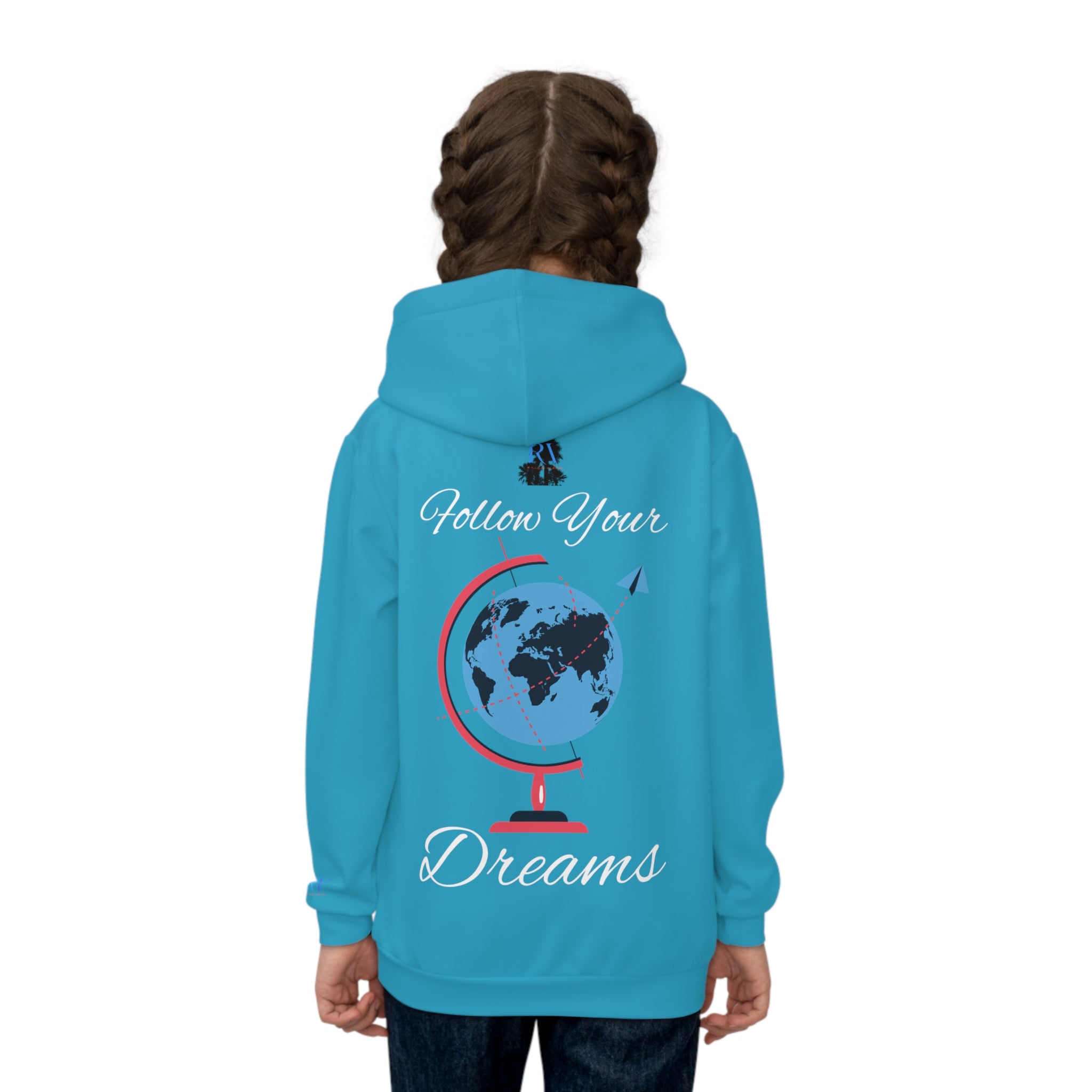 Rich Vibes Follow Your Dreams RV Color Palm Tree Turquoise -  Children's Hoodie (AOP)