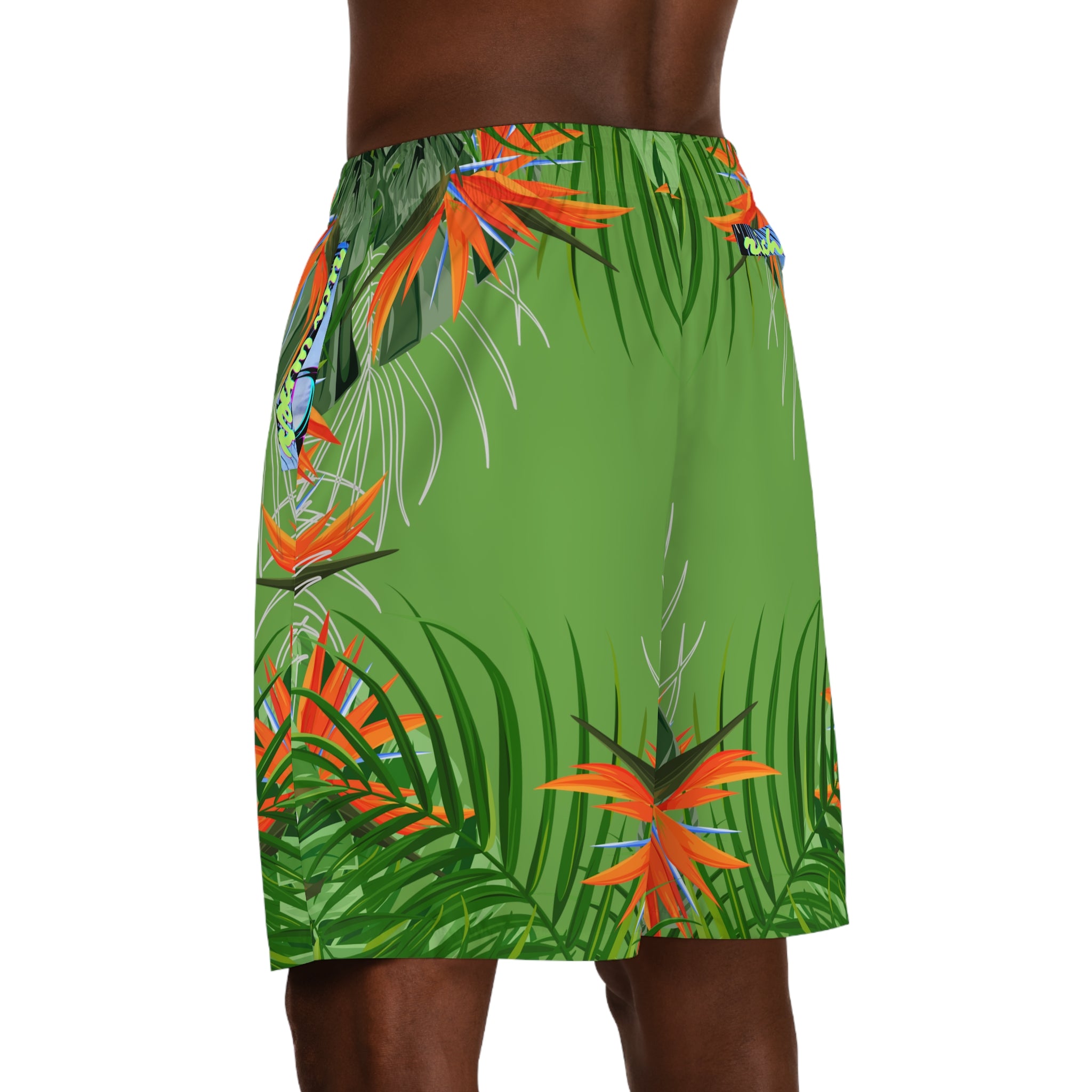 Rich Vibes Green Tropical Jungle Print - Men's Jogger Shorts (AOP)Black