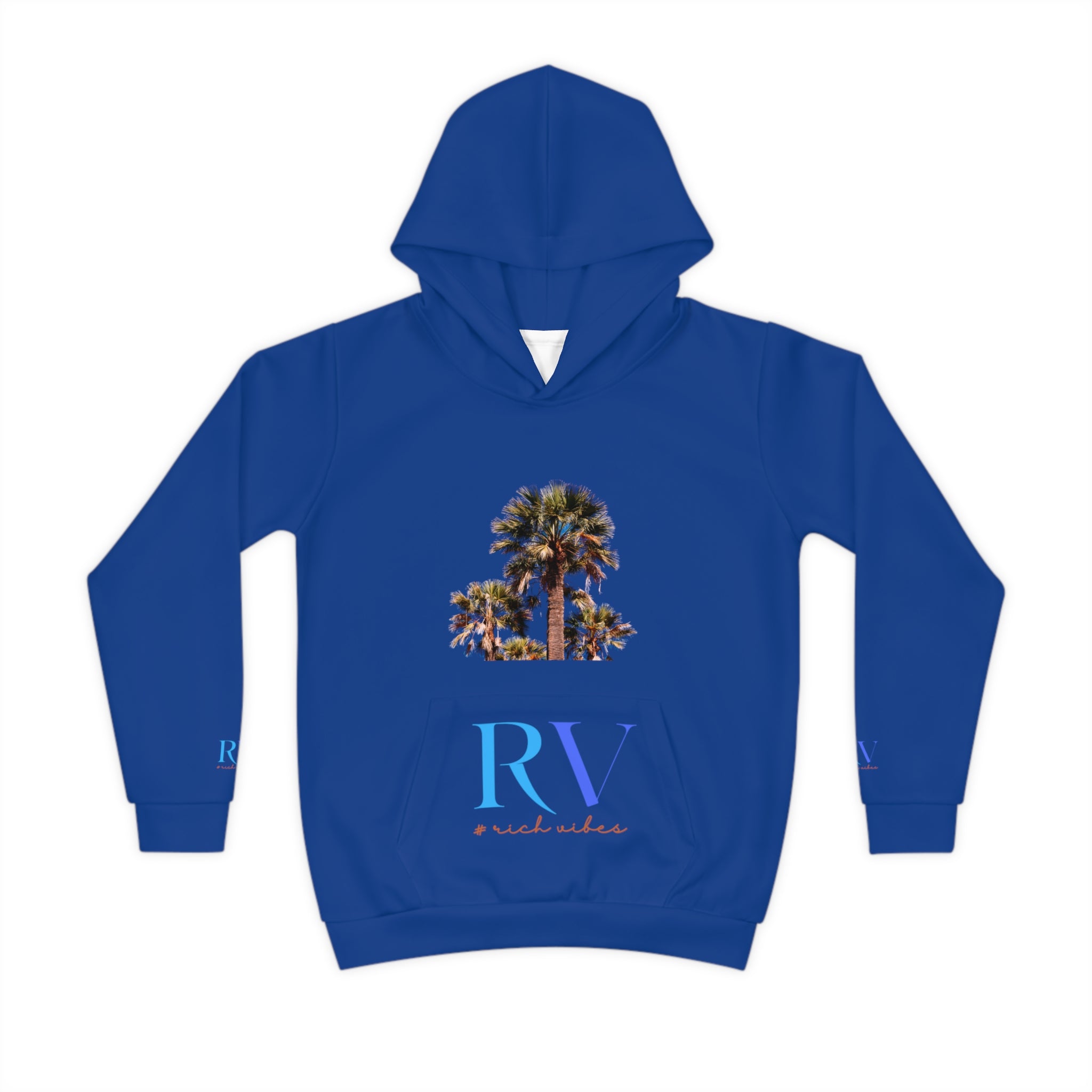 Rich Vibes Follow Your Dreams RV Color Palm Tree Royal Blue -  Children's Hoodie (AOP)