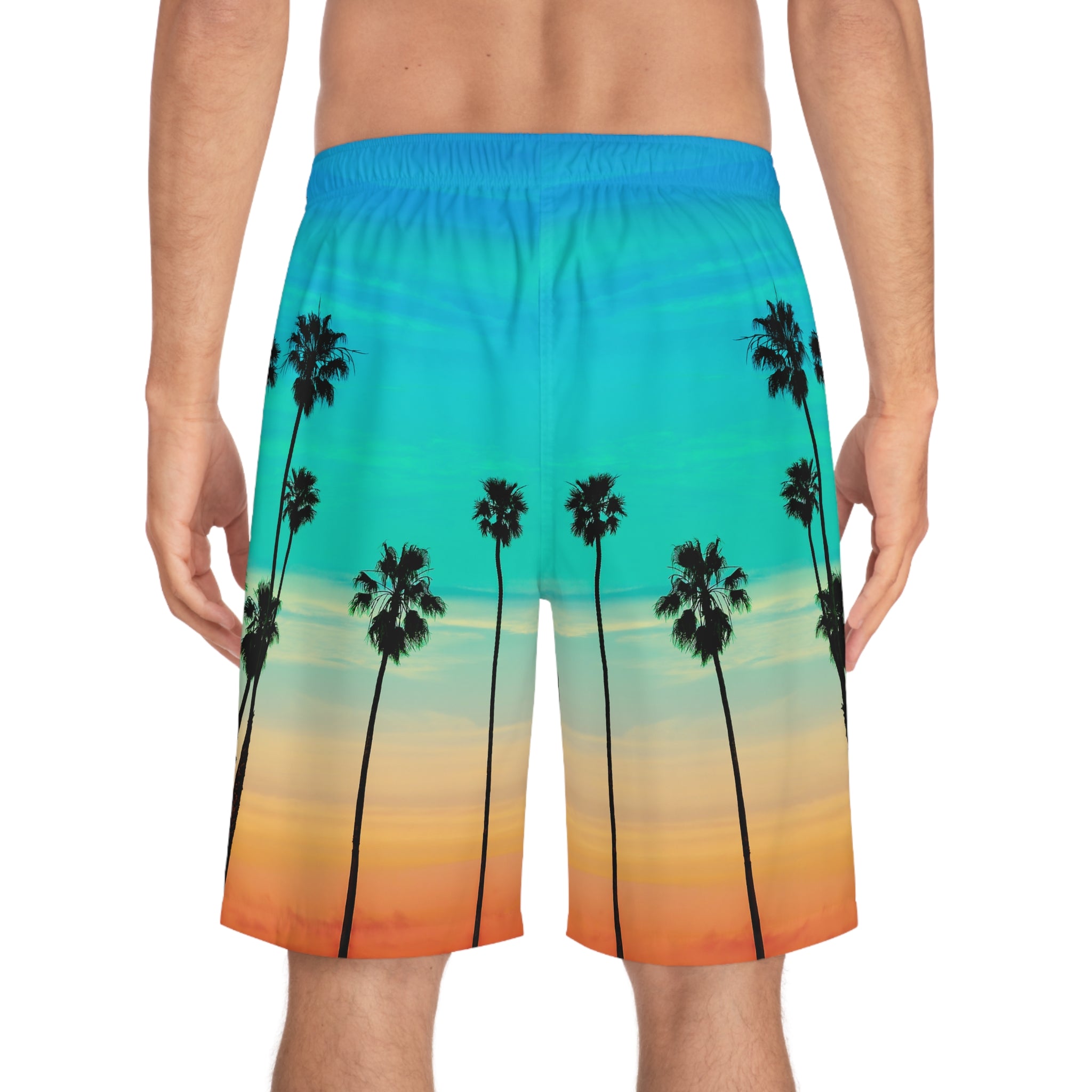 Rich Vibes Volt Turquoise Sunset Tiger Shield 3.0 - Men's Board Shorts (AOP)