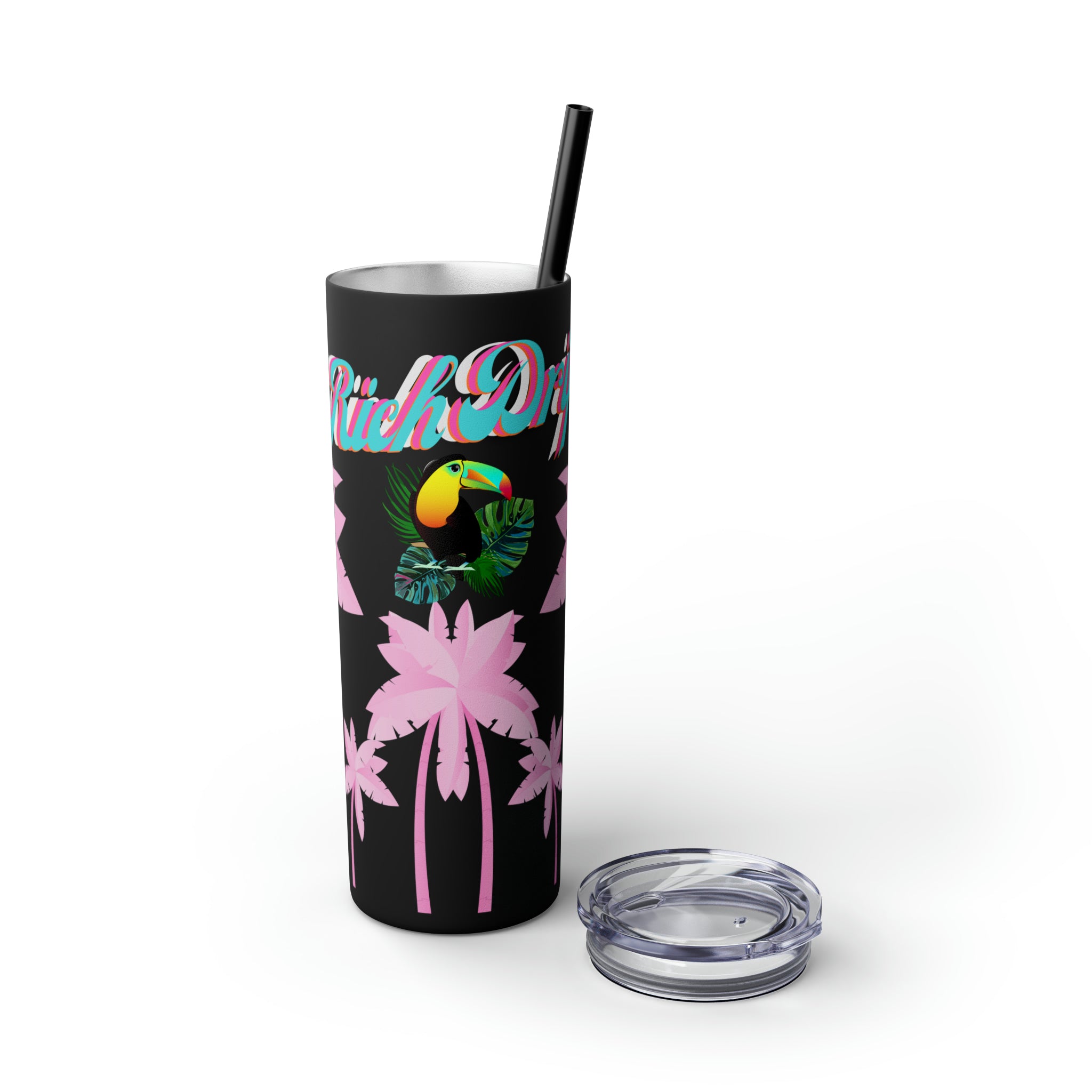 Rich Drip Tropical Pink Palm Tree - Skinny Tumbler with Straw, 20oz