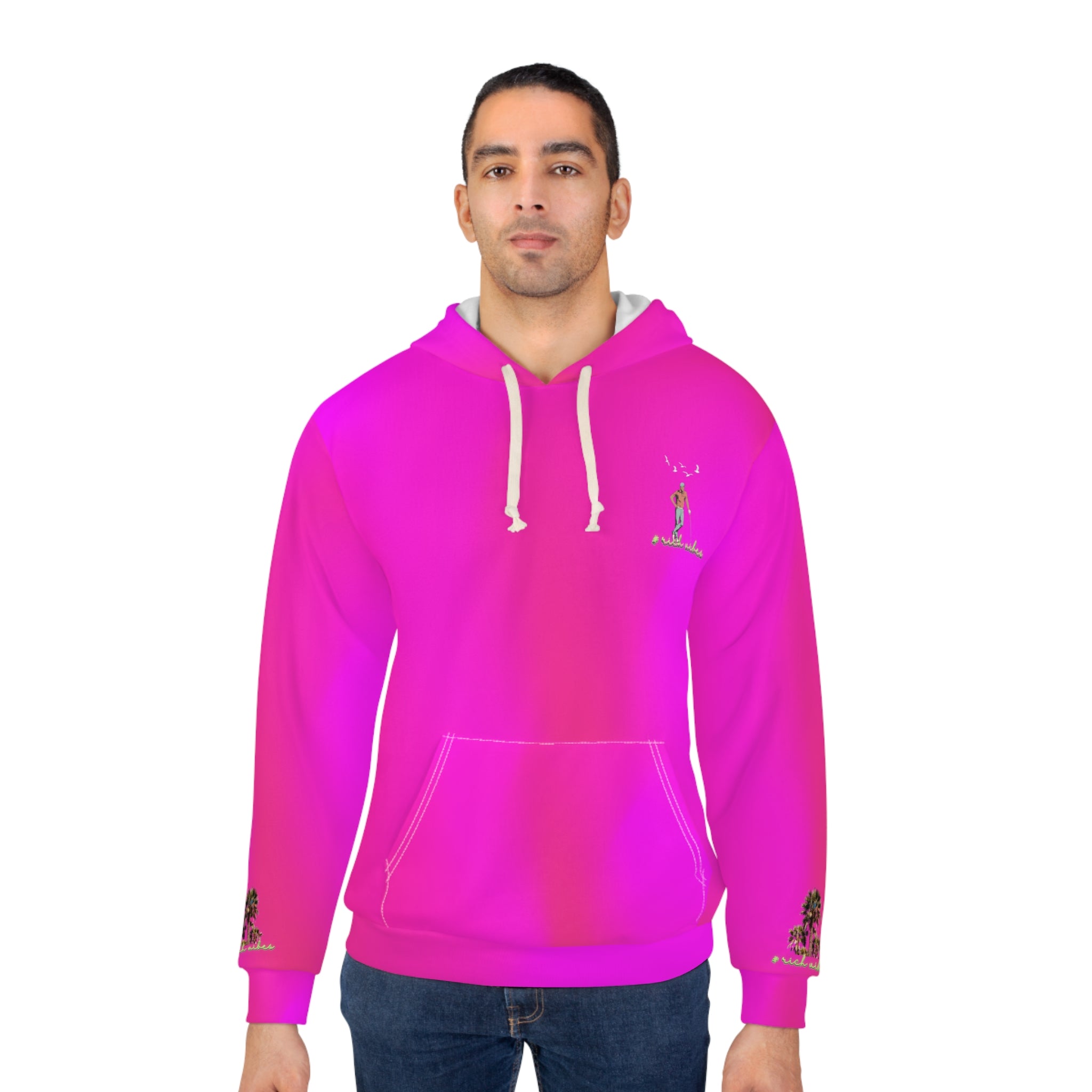 Rich Vibes Tropical Pink Volt RR Colorful Palm Trees Golf Pro 1.0 - Unisex Pullover Hoodie (AOP)