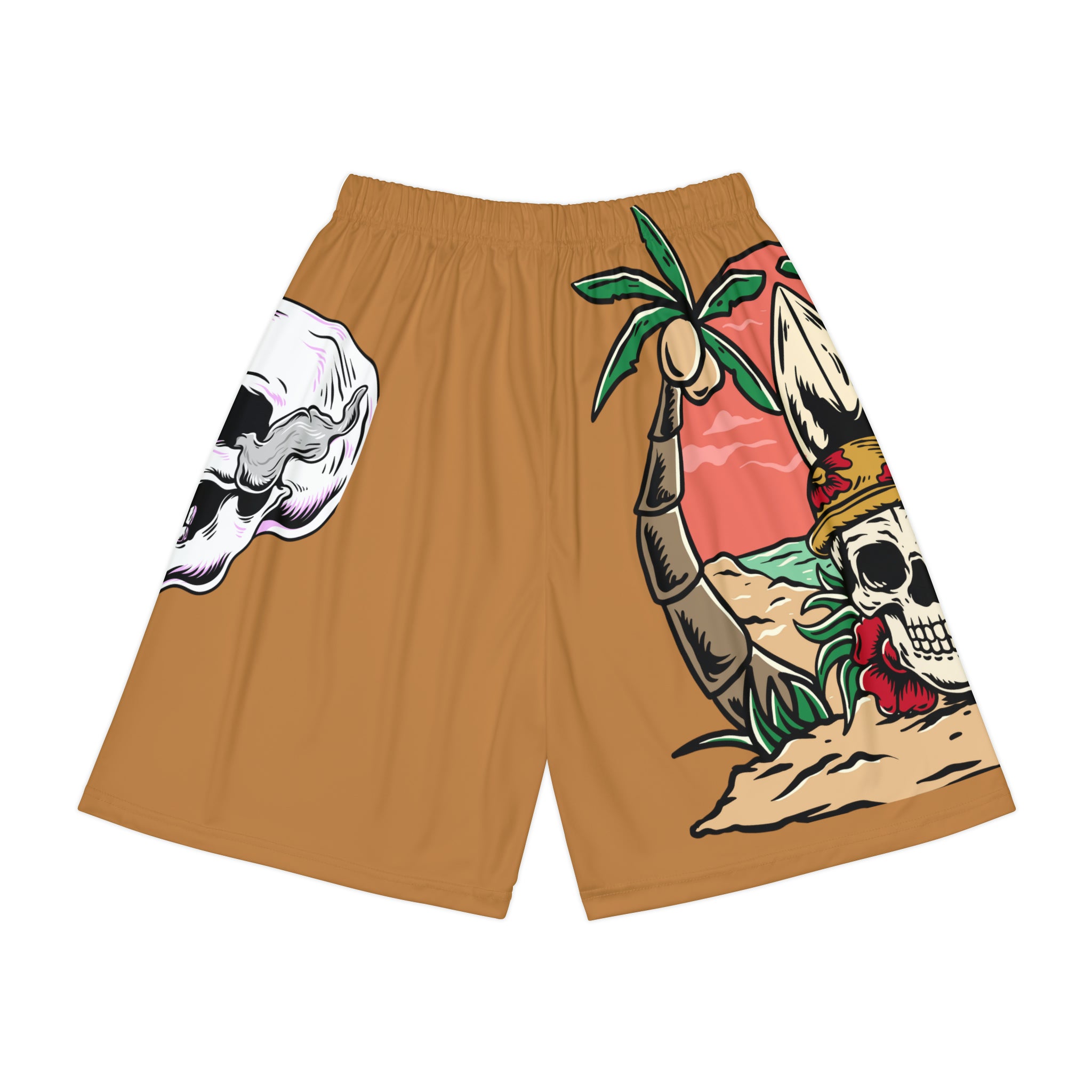 Rich Drip Beach Army Skull - RV Palm Tree Silhouette Men’s Sports Shorts (AOP) Caramel