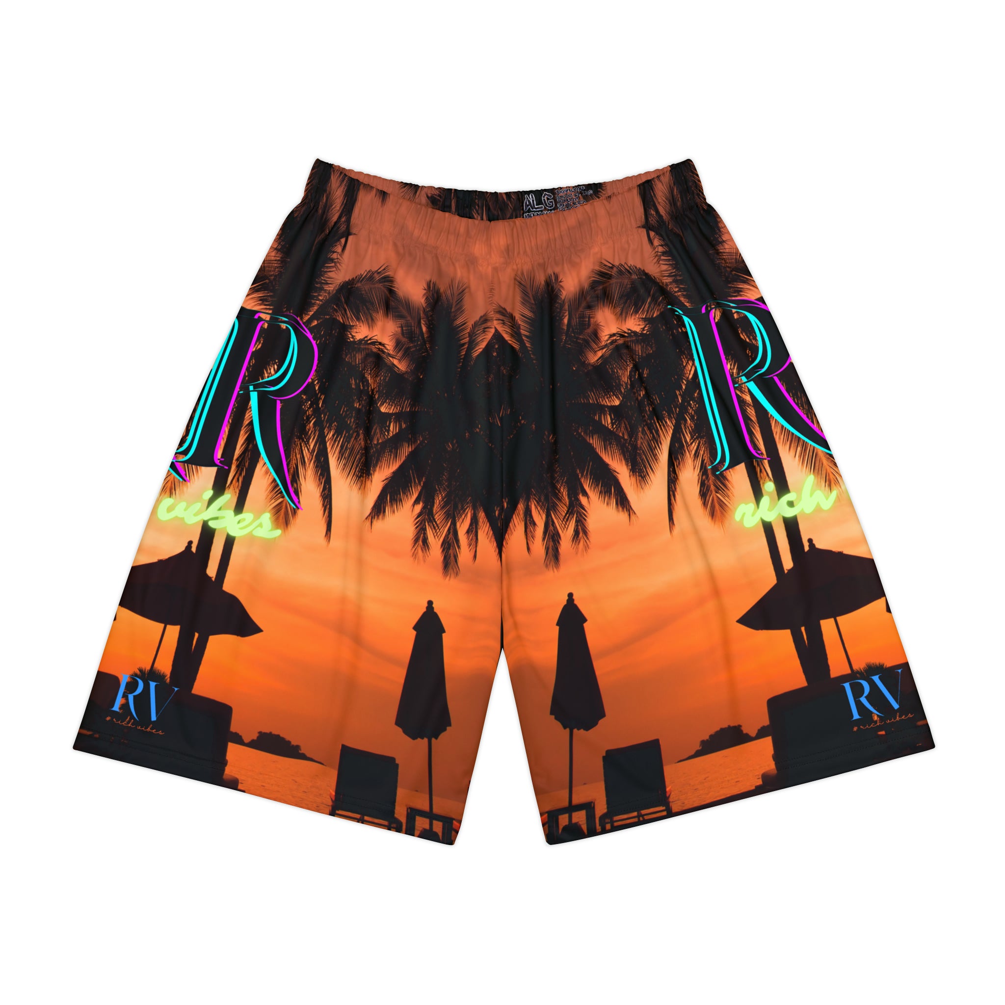 Rich Vibes RR Red Sunset RV Palm Tree Silhouette 1.0 Invert - Men’s Sports Shorts (AOP) Red