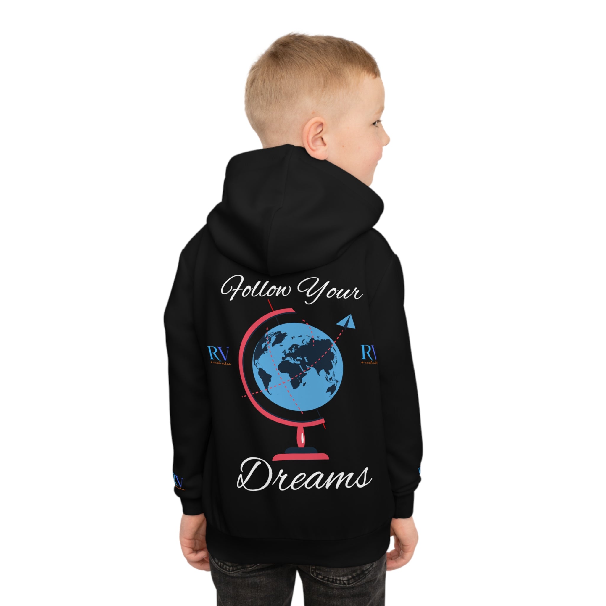 Rich Vibes Follow Your Dreams RV Color Palm Tree Black 3 -  Children's Hoodie (AOP)