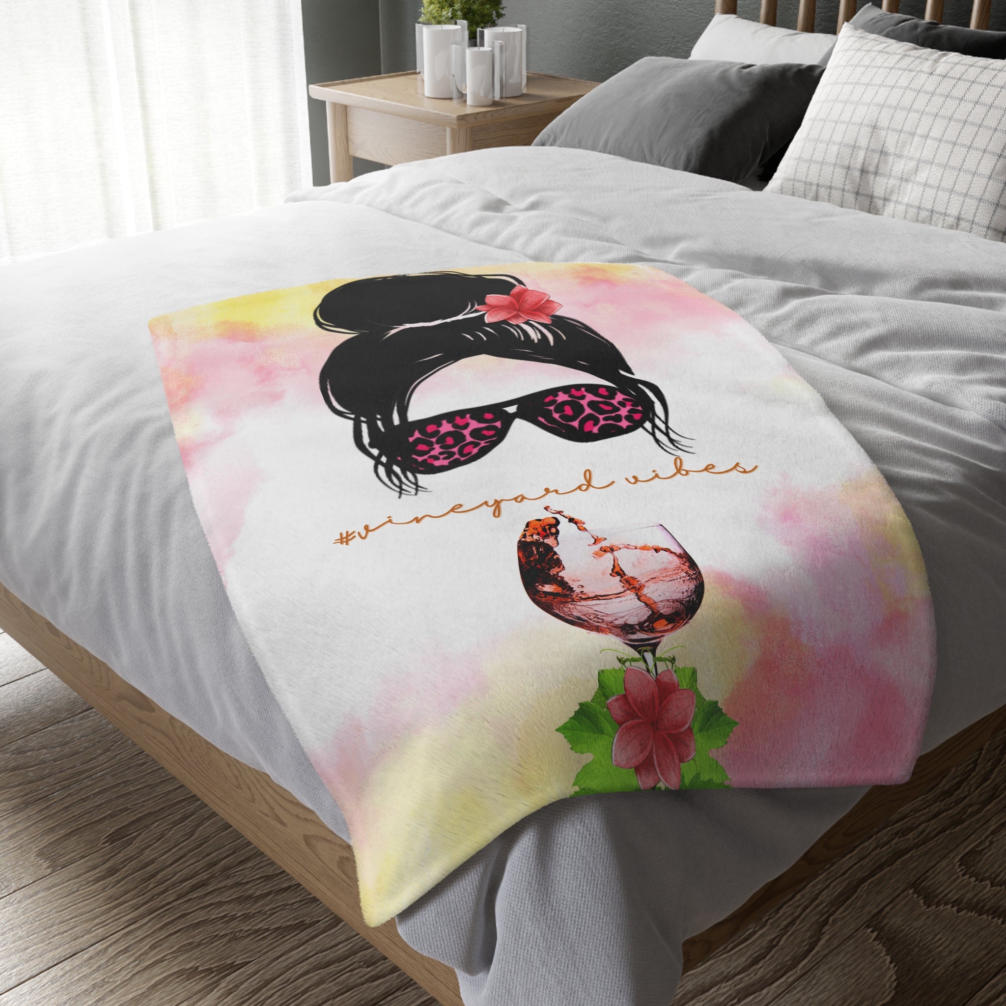 Vineyard Vibes Water Colors Velveteen Minky Blanket (Two-sided print)