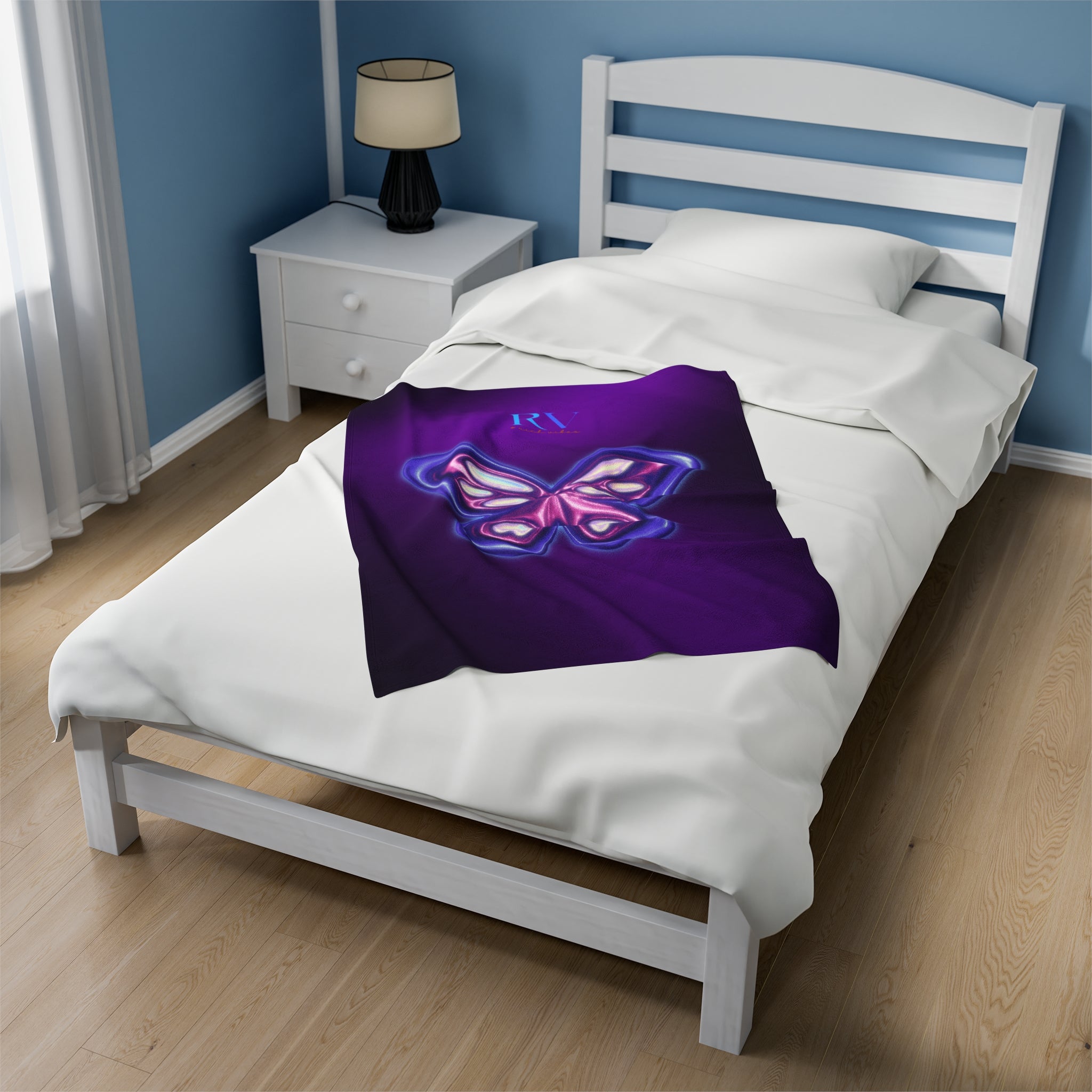 RV Rich Vibes Purple ButterFly  - Velveteen Plush Blanket