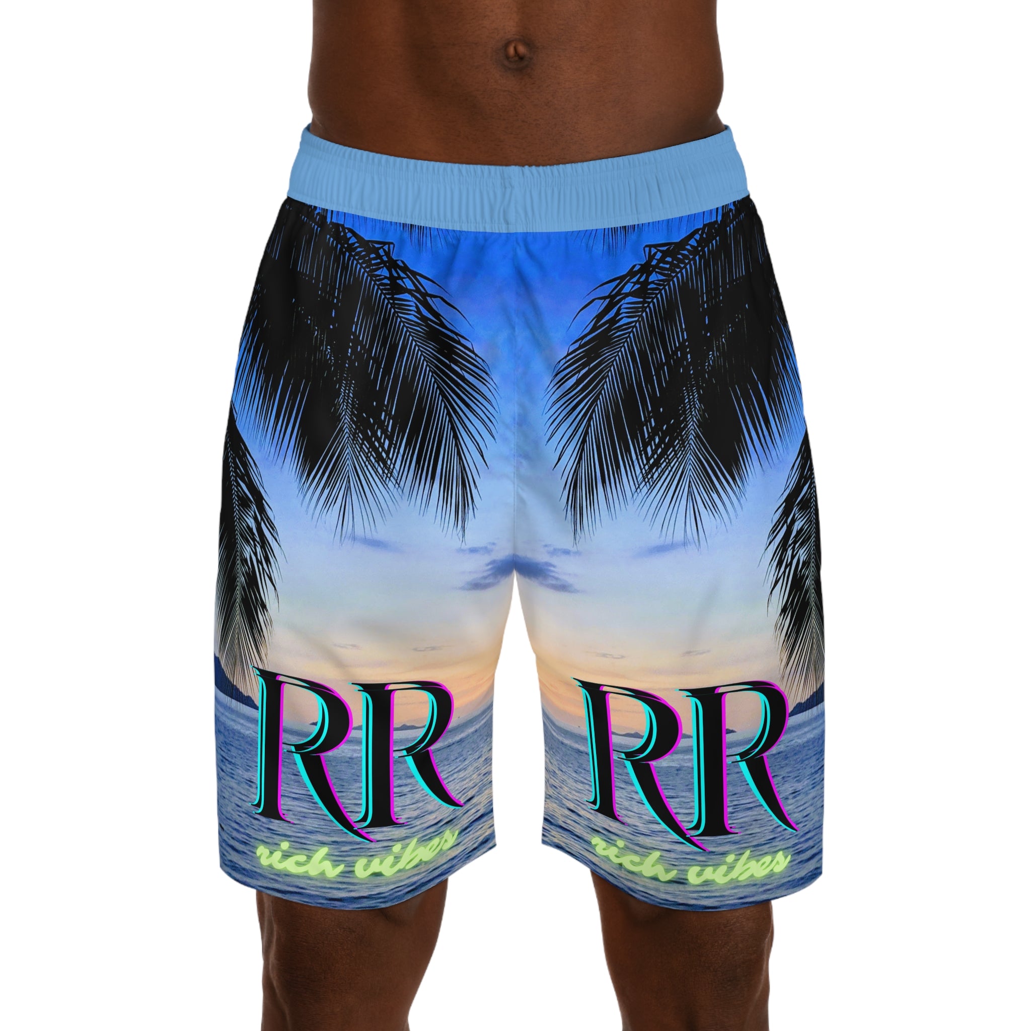 Rich Vibes Volt Blue Sky Sunset - Men's Jogger Shorts (AOP)Light Blue