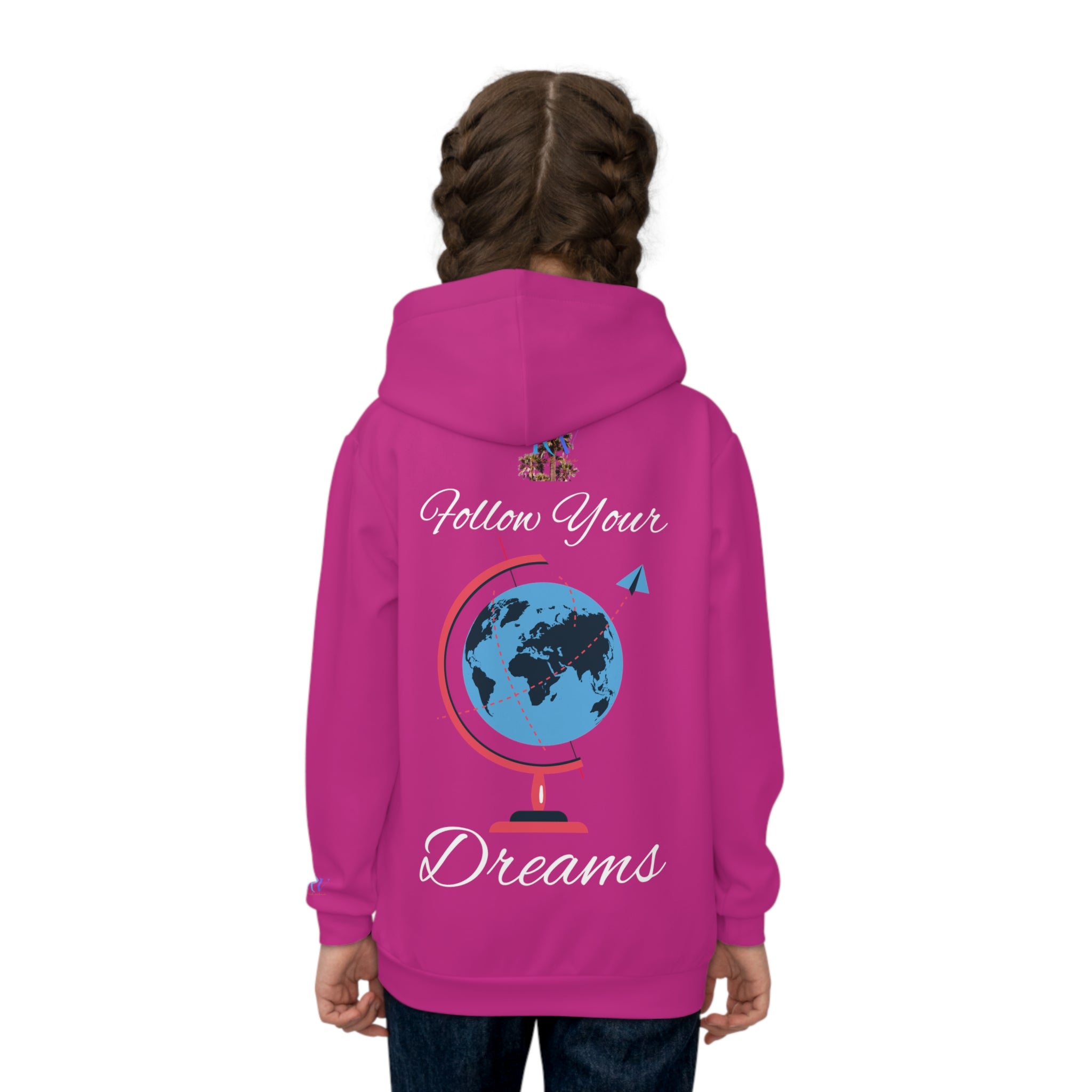 Rich Vibes Follow Your Dreams RV Color Palm Tree Pink-  Children's Hoodie (AOP)