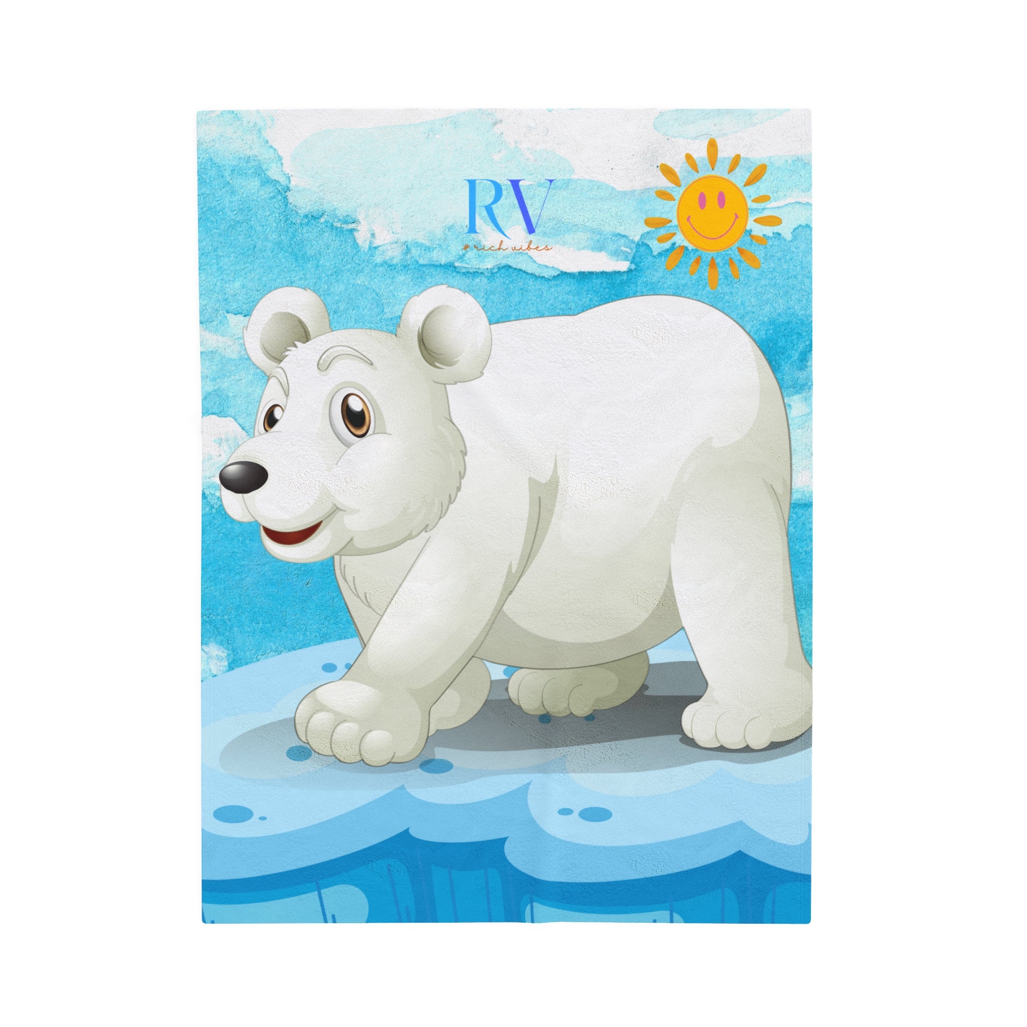 RV Polar Bear Smiley Sunshine - Velveteen Plush Blanket