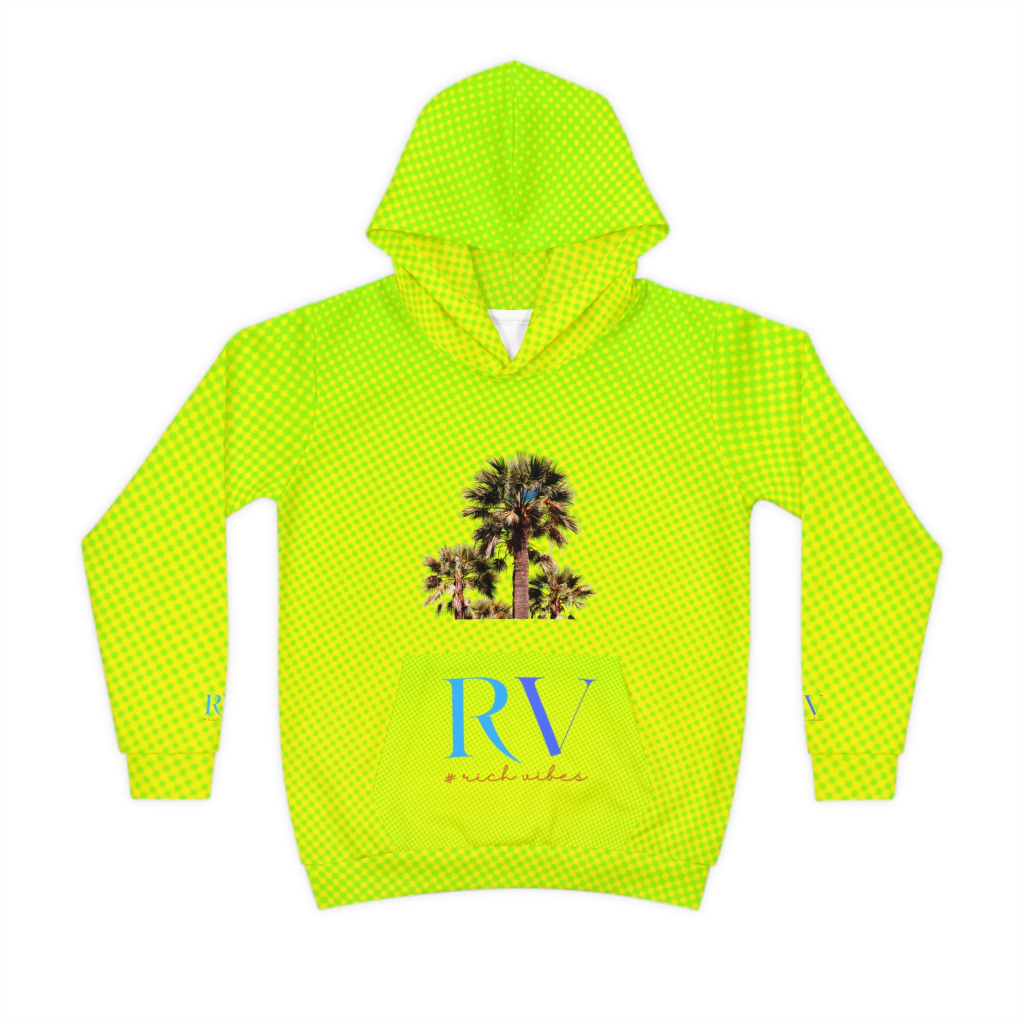 Rich Vibes Follow Your Dreams Volt Green RV Color Palm Tree Black 3 -  Children's Hoodie (AOP)