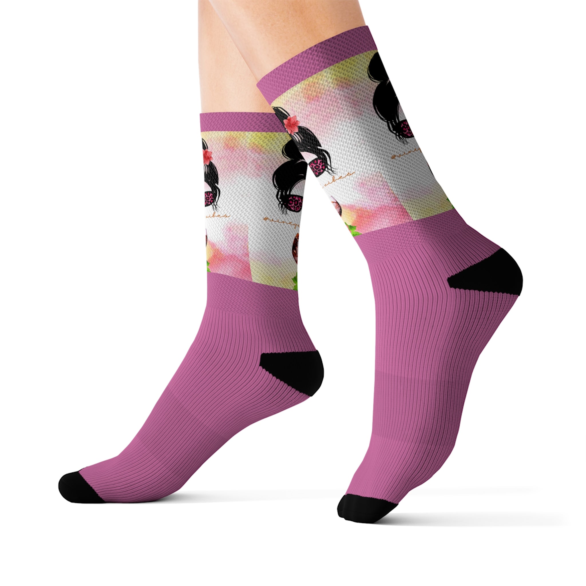 Vineyard Vibes Pink Water Colors Light Pink - Sublimation Socks
