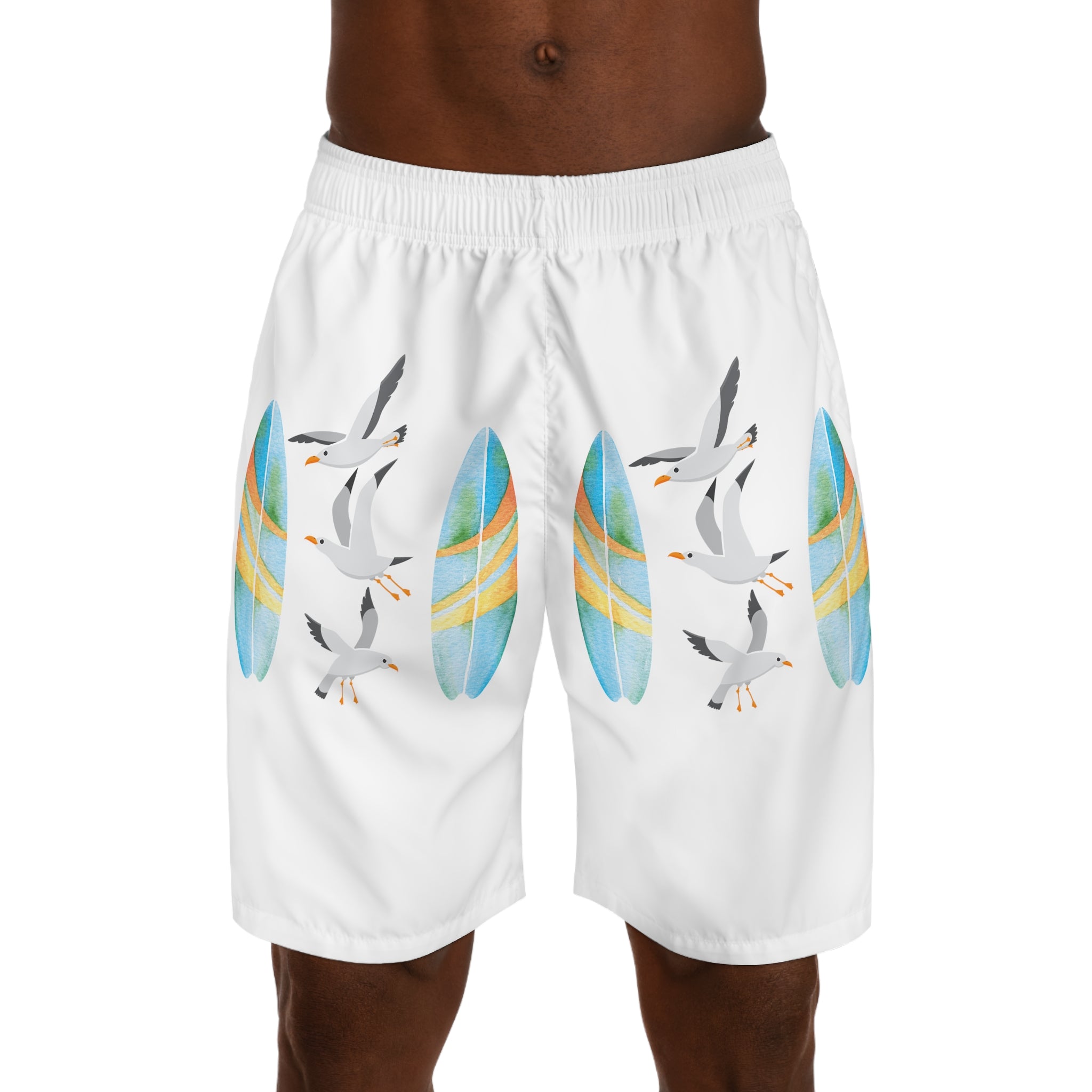 Rich Vibes Volt Seagull Blue Stripe Surf Board - Men's Jogger Shorts (AOP)White