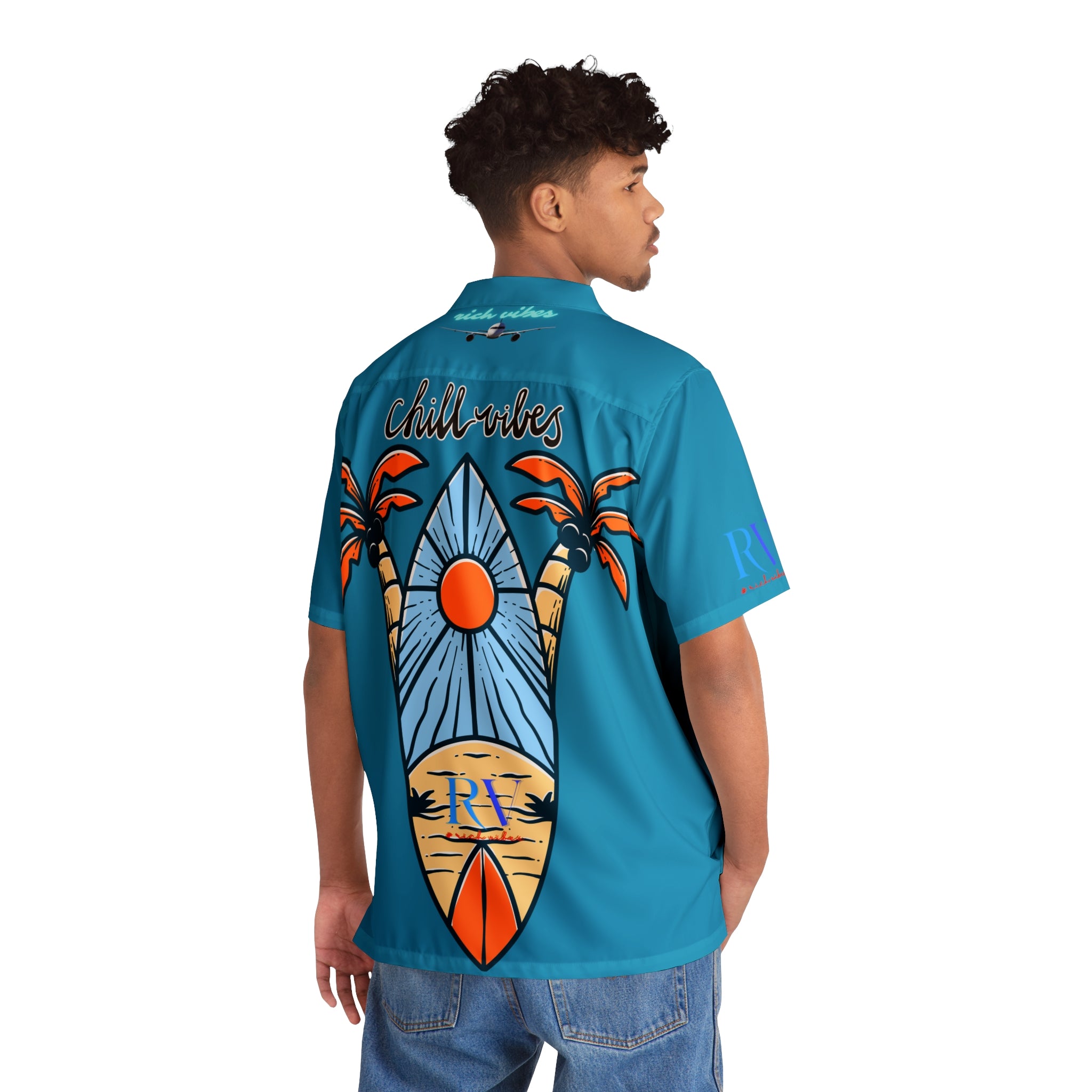 Rich Vibes RV Golfer's Palm Tree Chill Vibes - Men's Hawaiian Shirt (AOP)Turquoise