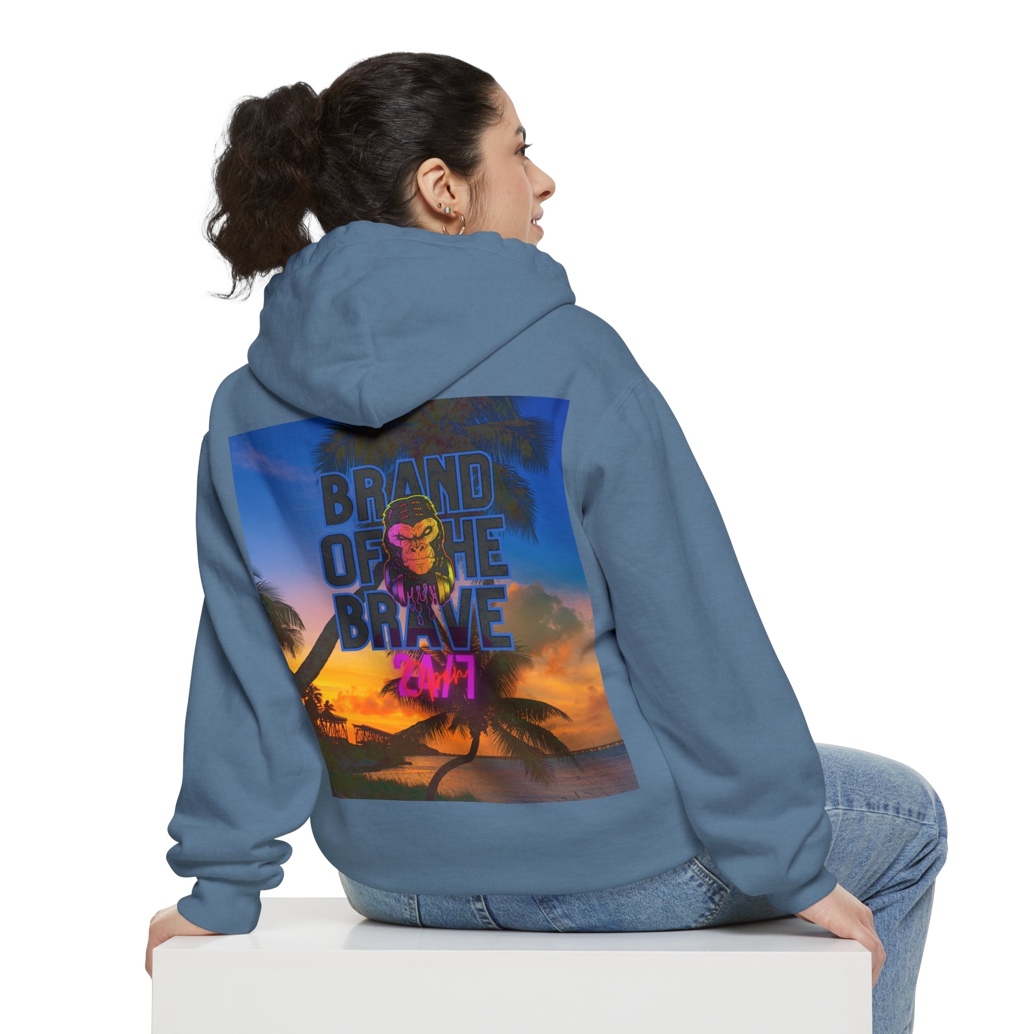 Rich Vibes Miami Beach 24/7  Blue Jean - Garment-Dyed Hoodie