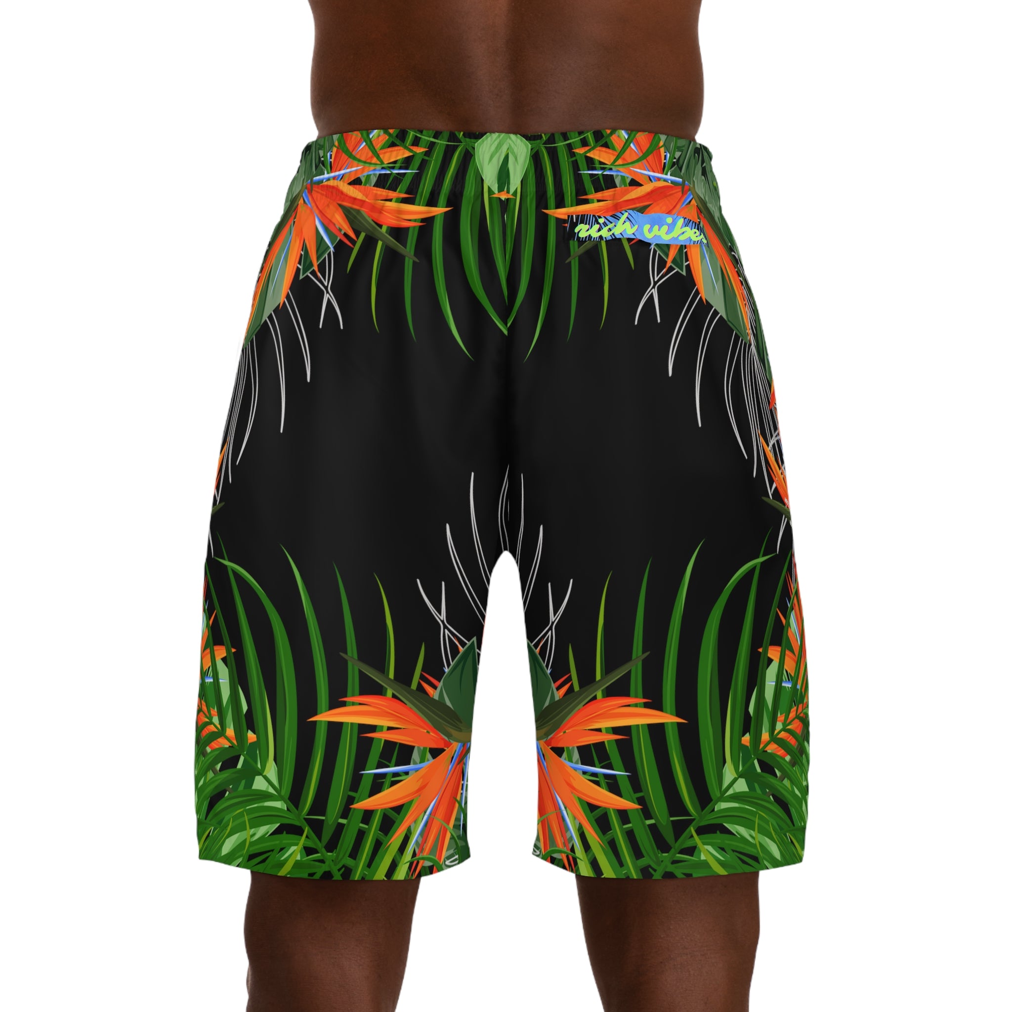 Rich Vibes Volt Black Tropical Jungle Print - Men's Jogger Shorts (AOP)Black