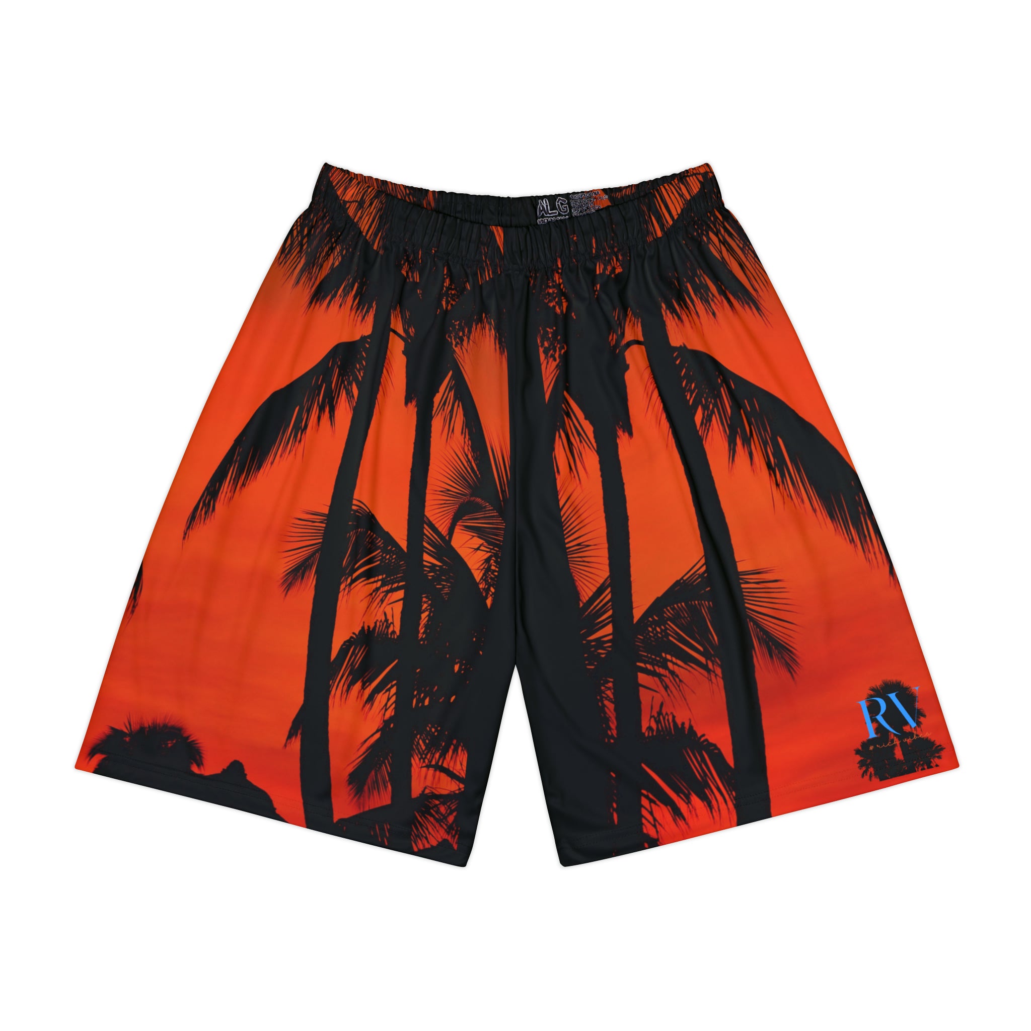 Rich Vibes Red Sunset RV Palm Tree Silhouette 1.0 - Men’s Sports Shorts (AOP) Black
