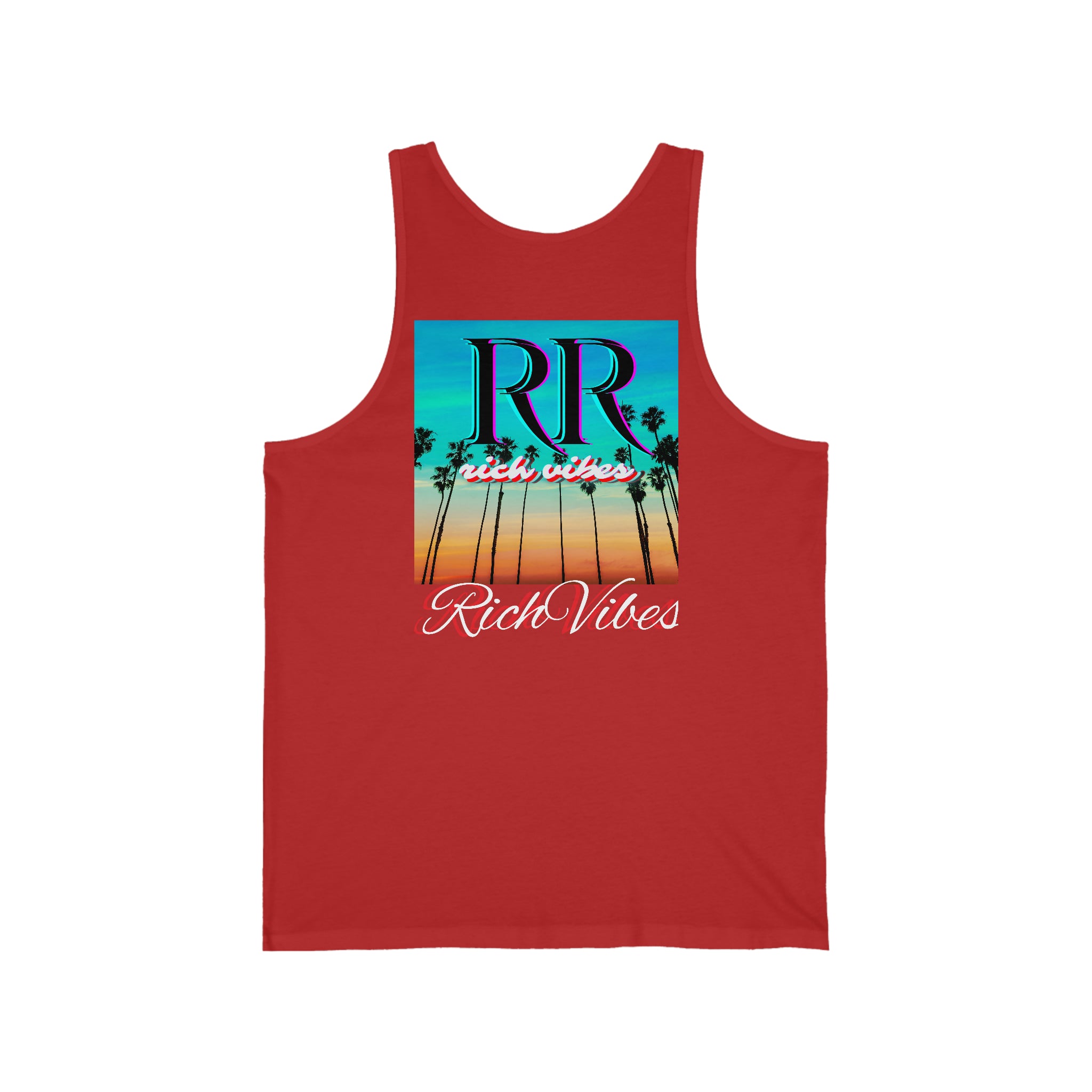 Rich Vibes RR Multi Colored Beach Sunset Drip Red - Unisex Jersey Tank