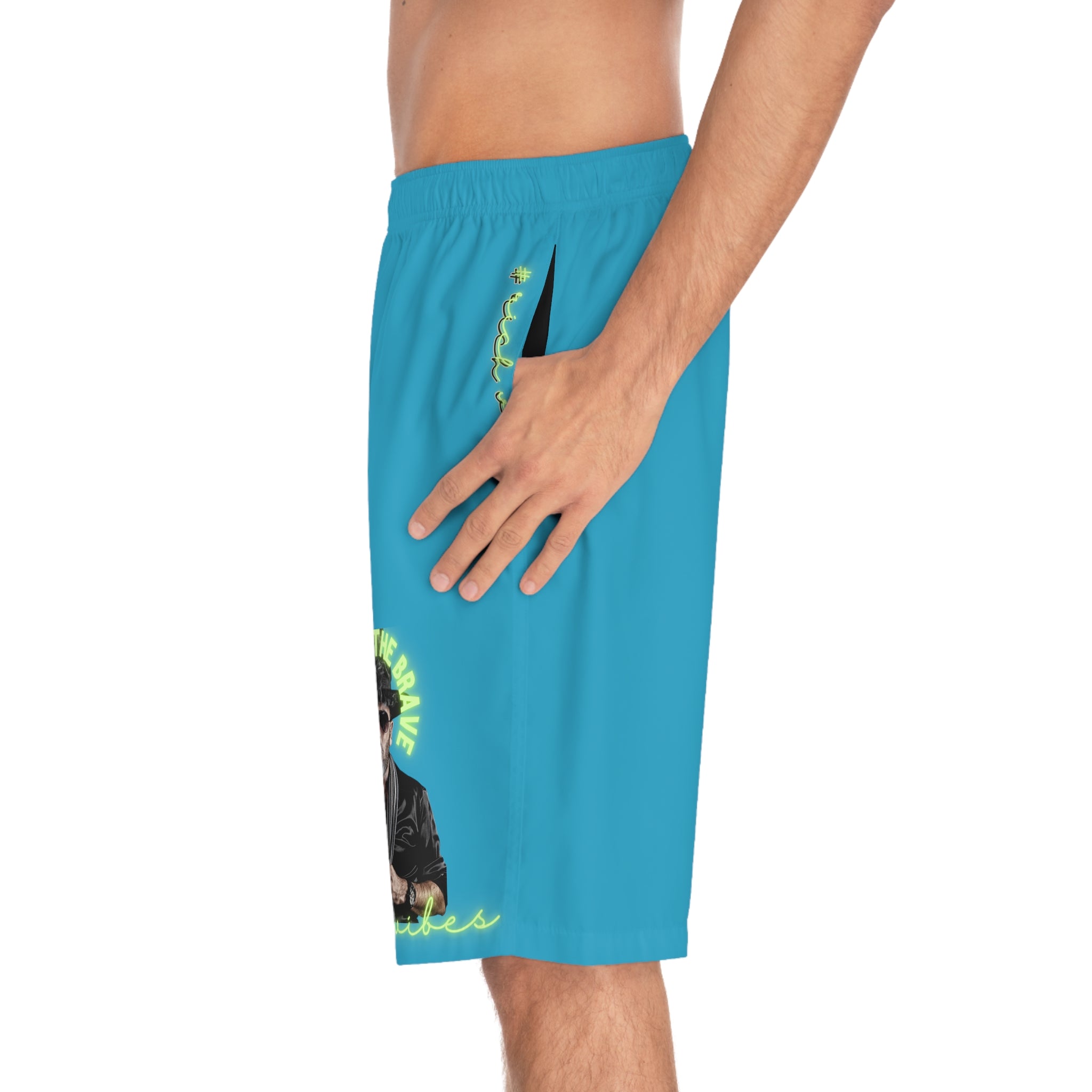Rich Vibes Brand Of The Brave Volt MG Tiger Shield Turquoise - Men's Board Shorts (AOP)