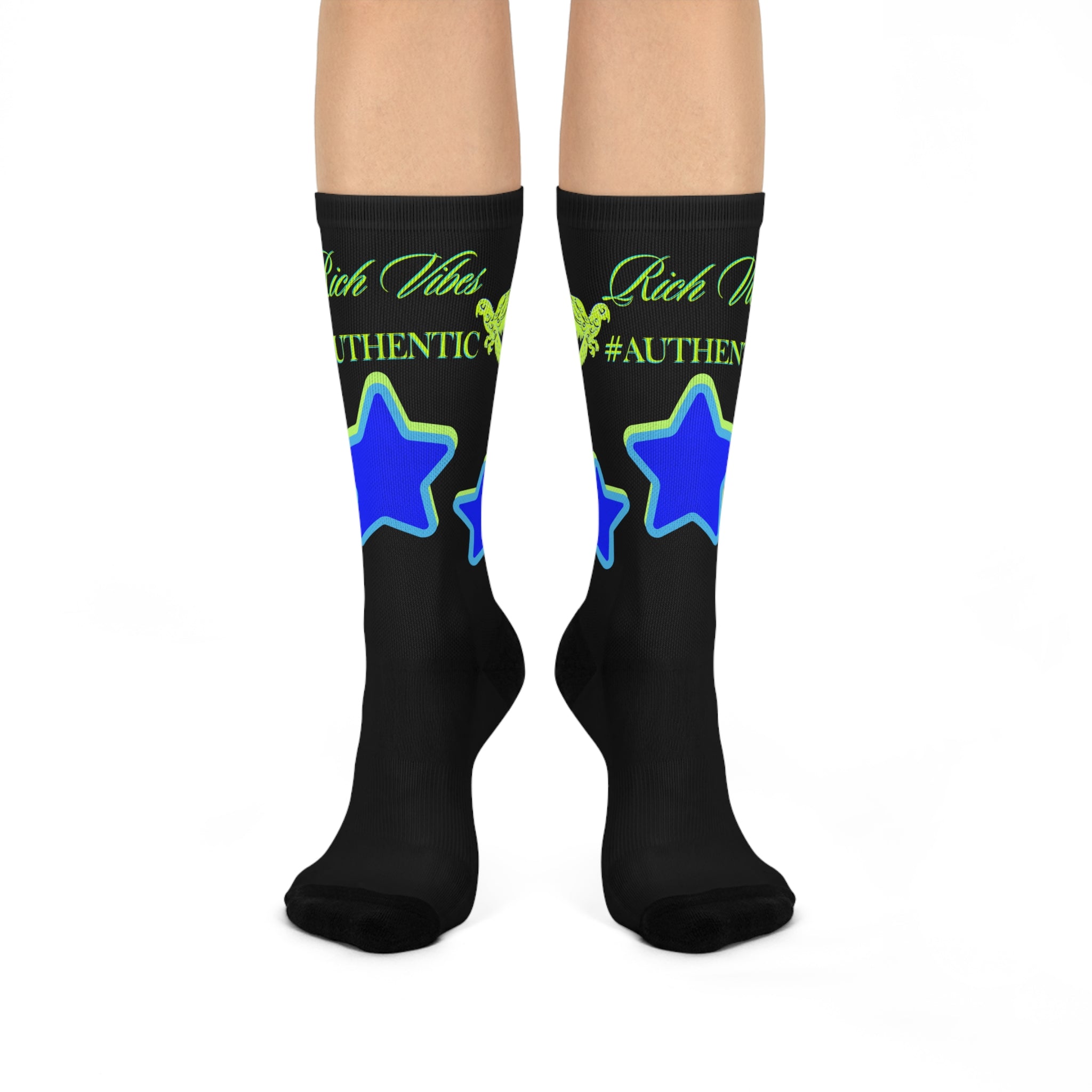 Rich Vibes Authentic Volt Blue Stars - Cushioned Crew Socks (Blacks)