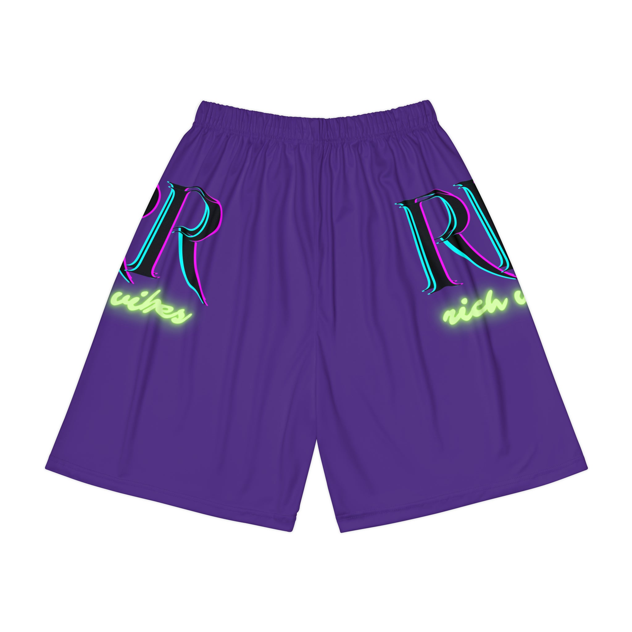 Rich Vibes RR RV Palm Tree Silhouette - Men’s Sports Shorts (AOP) Purple