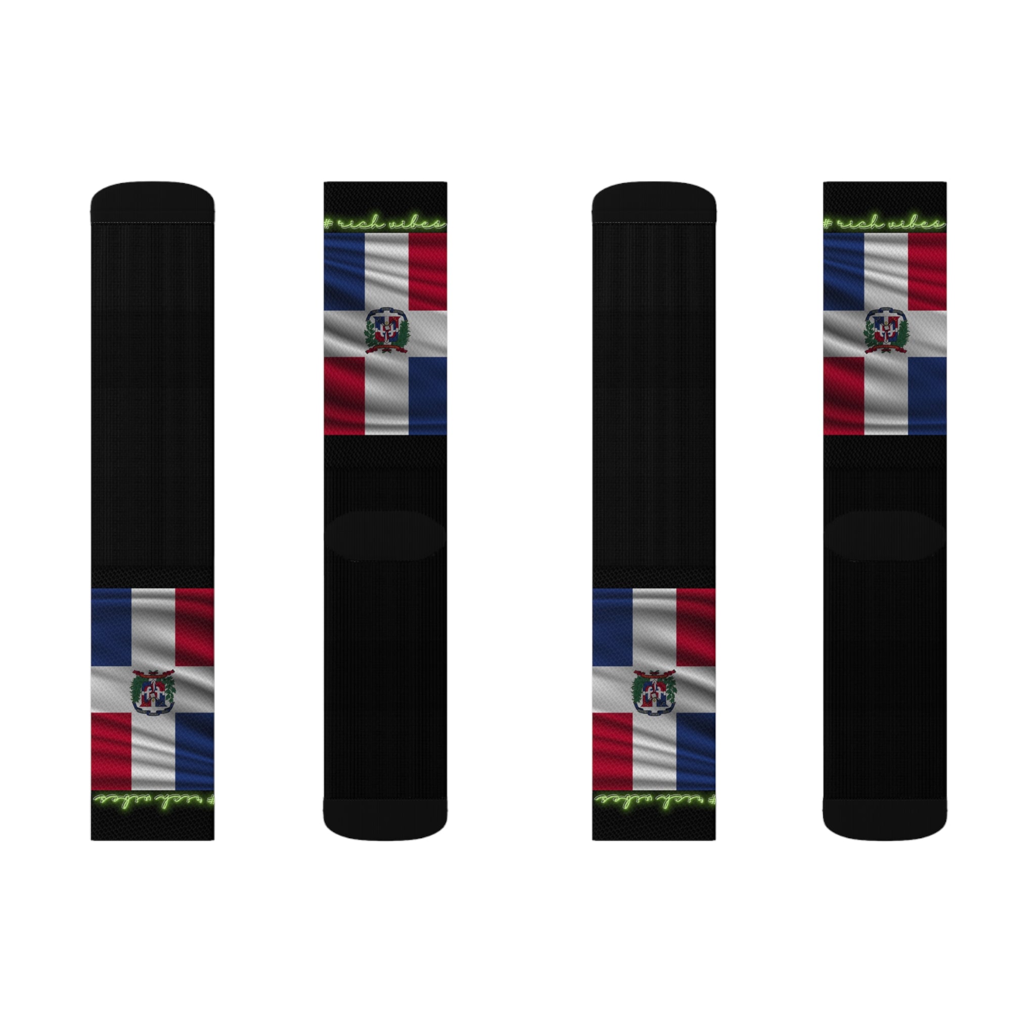 Rich Vibes Volt Dominican Republic Flag Black - Sublimation Socks