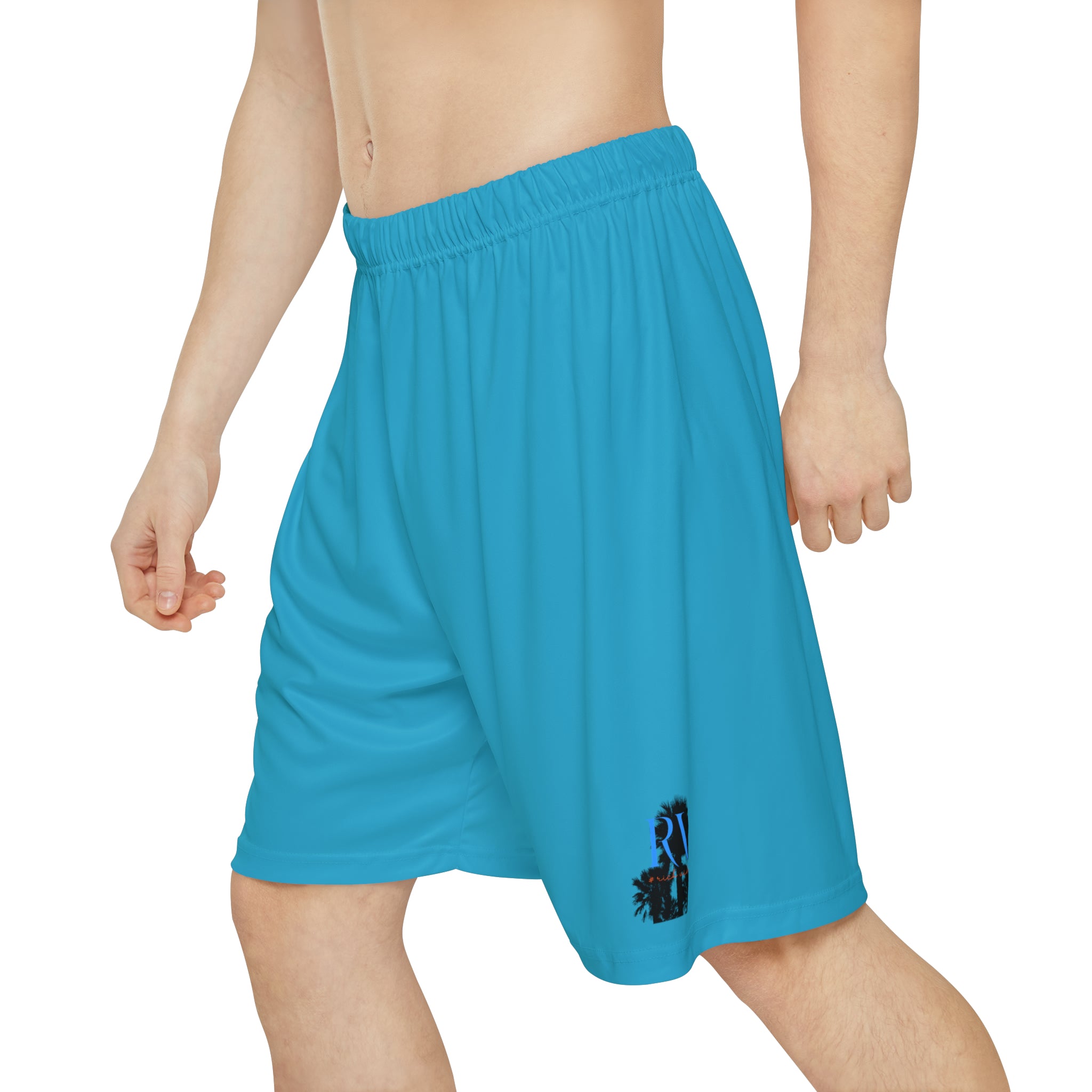 Rich Vibes RV Palm Tree Silhouette Men’s Sports Shorts (AOP) Turquoise