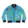 Vineyard Vibes Blue Water Color Paint - Women's Black Bomber Jacket (AOP)