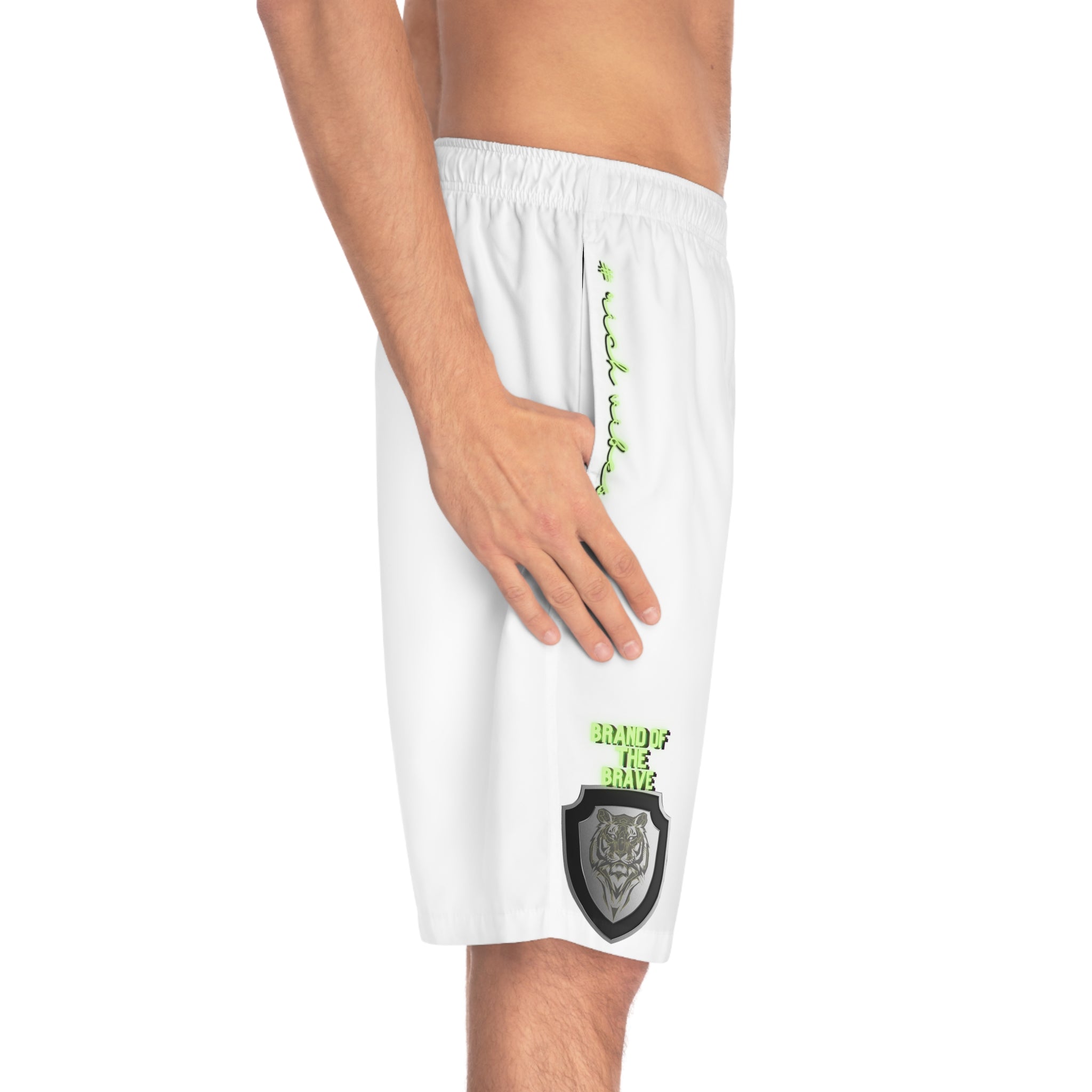 Rich Vibes Volt Brand Of The Brave ARCH Angel Shield White - Men's Board Shorts (AOP)